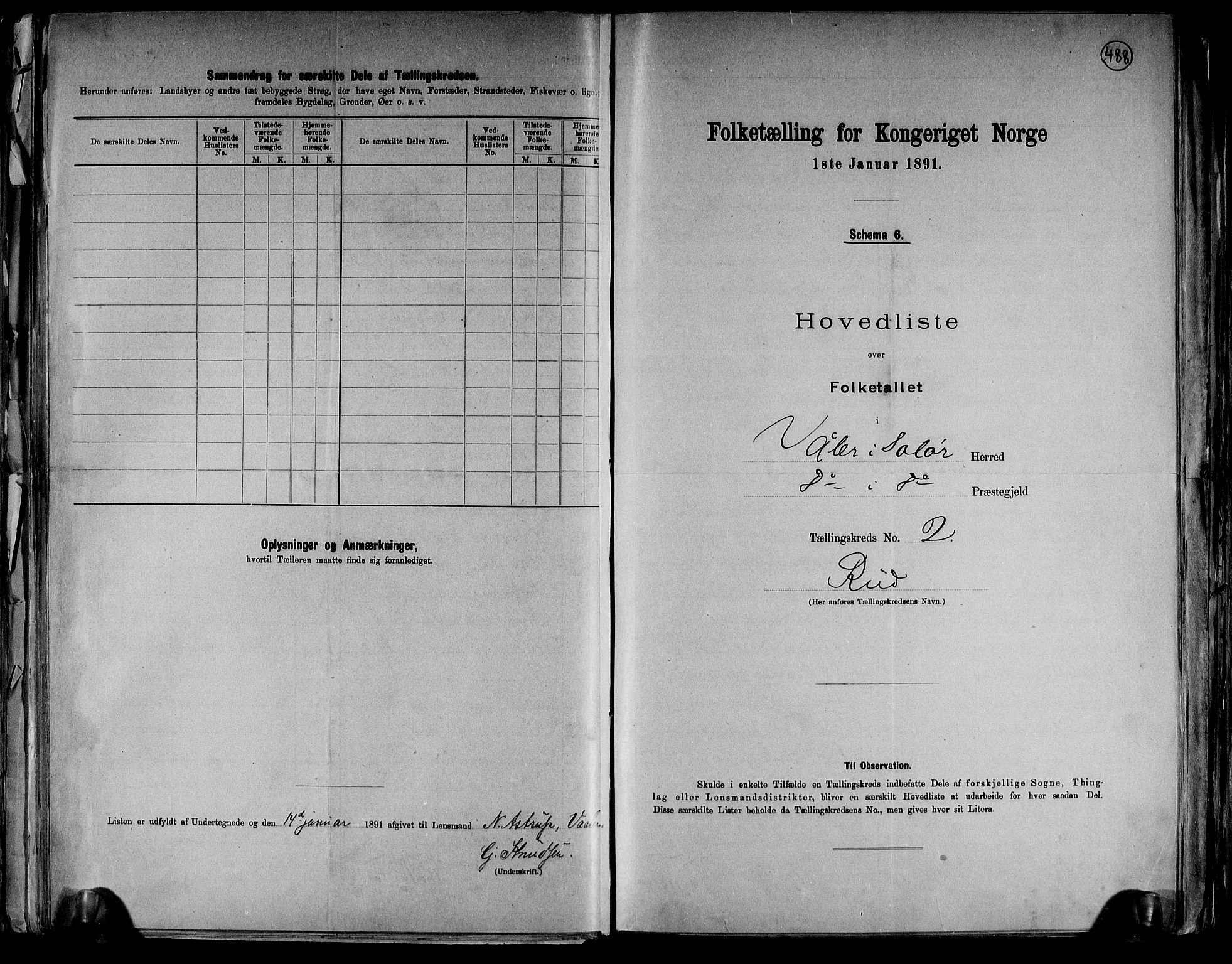 RA, 1891 census for 0426 Våler, 1891, p. 6