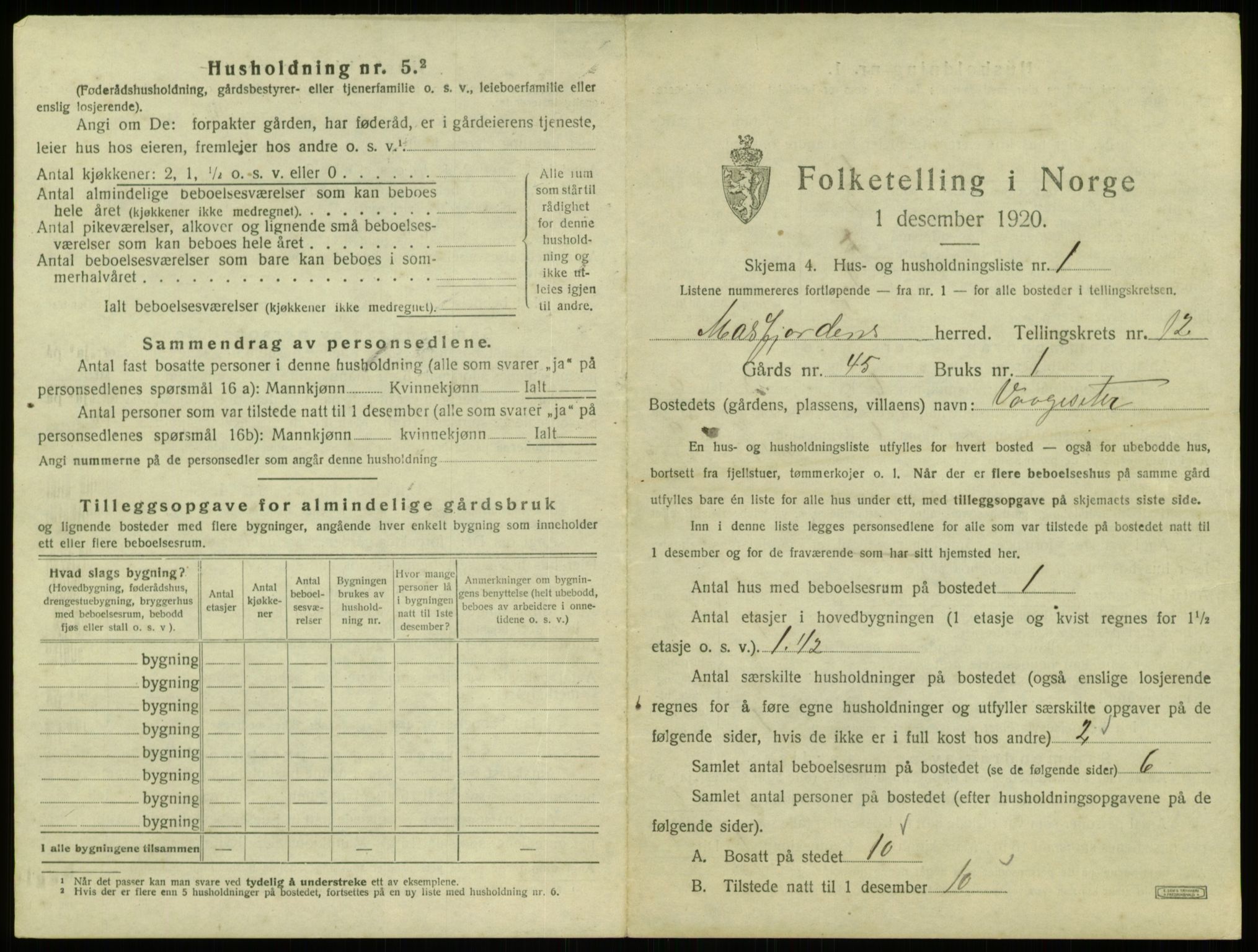 SAB, 1920 census for Masfjorden, 1920, p. 597