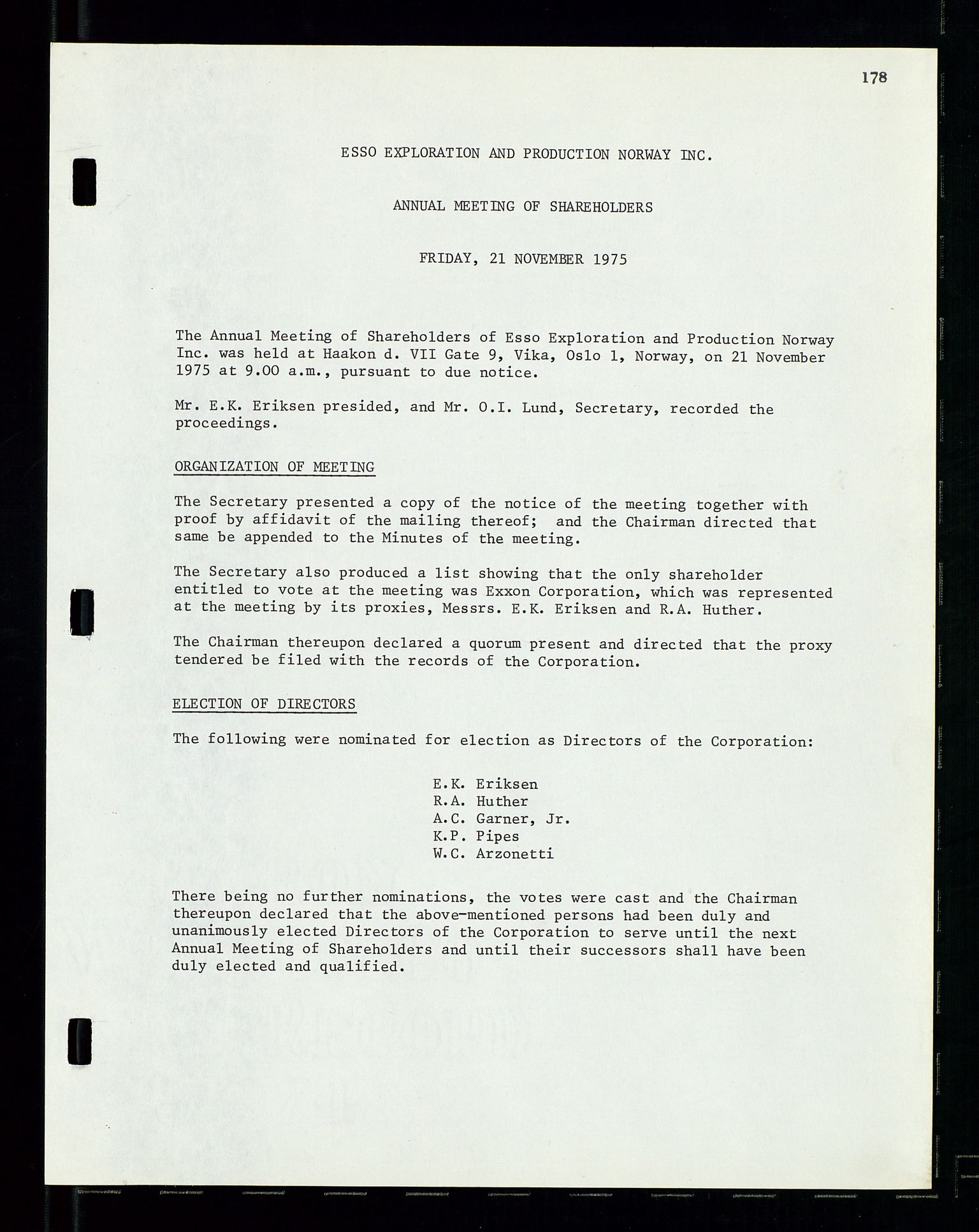 Pa 1512 - Esso Exploration and Production Norway Inc., SAST/A-101917/A/Aa/L0001/0002: Styredokumenter / Corporate records, Board meeting minutes, Agreements, Stocholder meetings, 1975-1979, p. 9