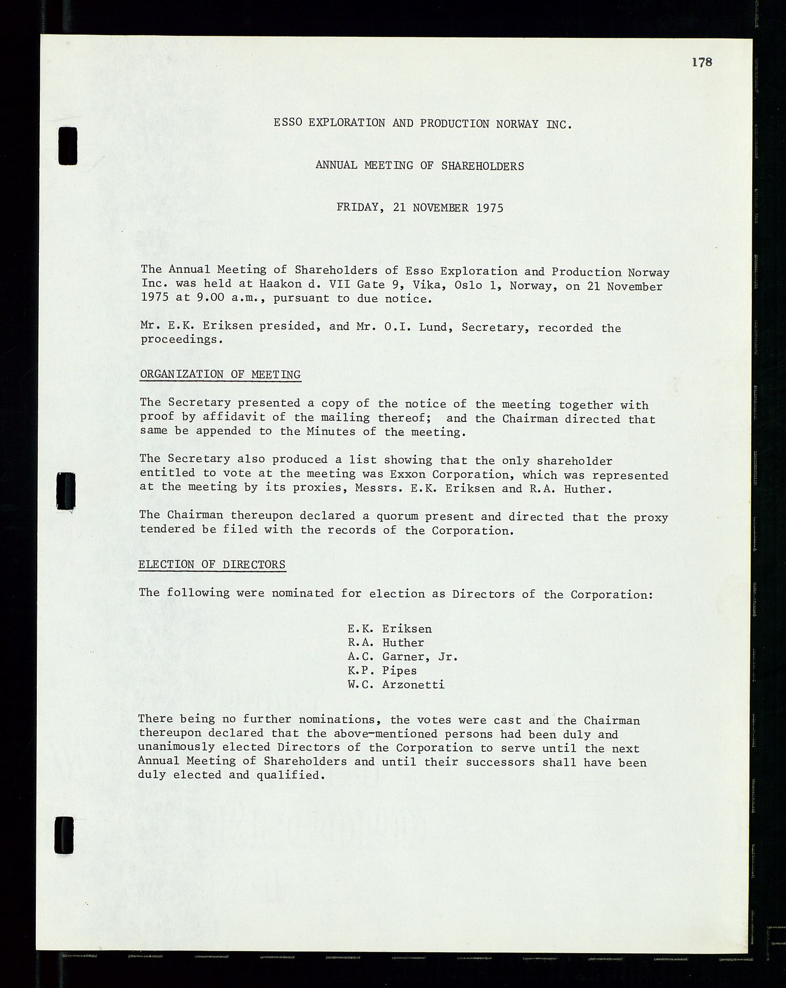 Pa 1512 - Esso Exploration and Production Norway Inc., AV/SAST-A-101917/A/Aa/L0001/0002: Styredokumenter / Corporate records, Board meeting minutes, Agreements, Stocholder meetings, 1975-1979, p. 9