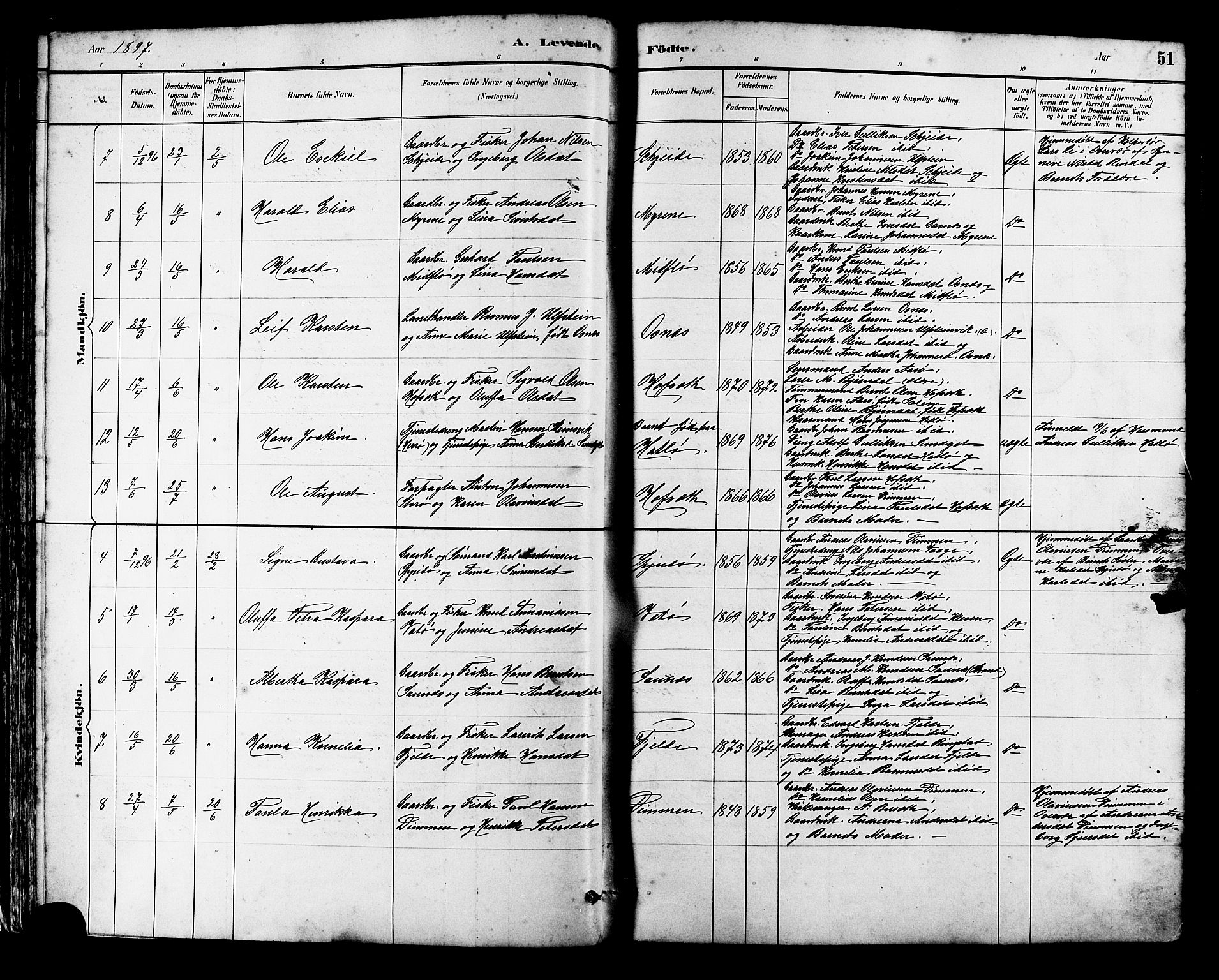 Ministerialprotokoller, klokkerbøker og fødselsregistre - Møre og Romsdal, AV/SAT-A-1454/509/L0112: Parish register (copy) no. 509C02, 1883-1922, p. 51