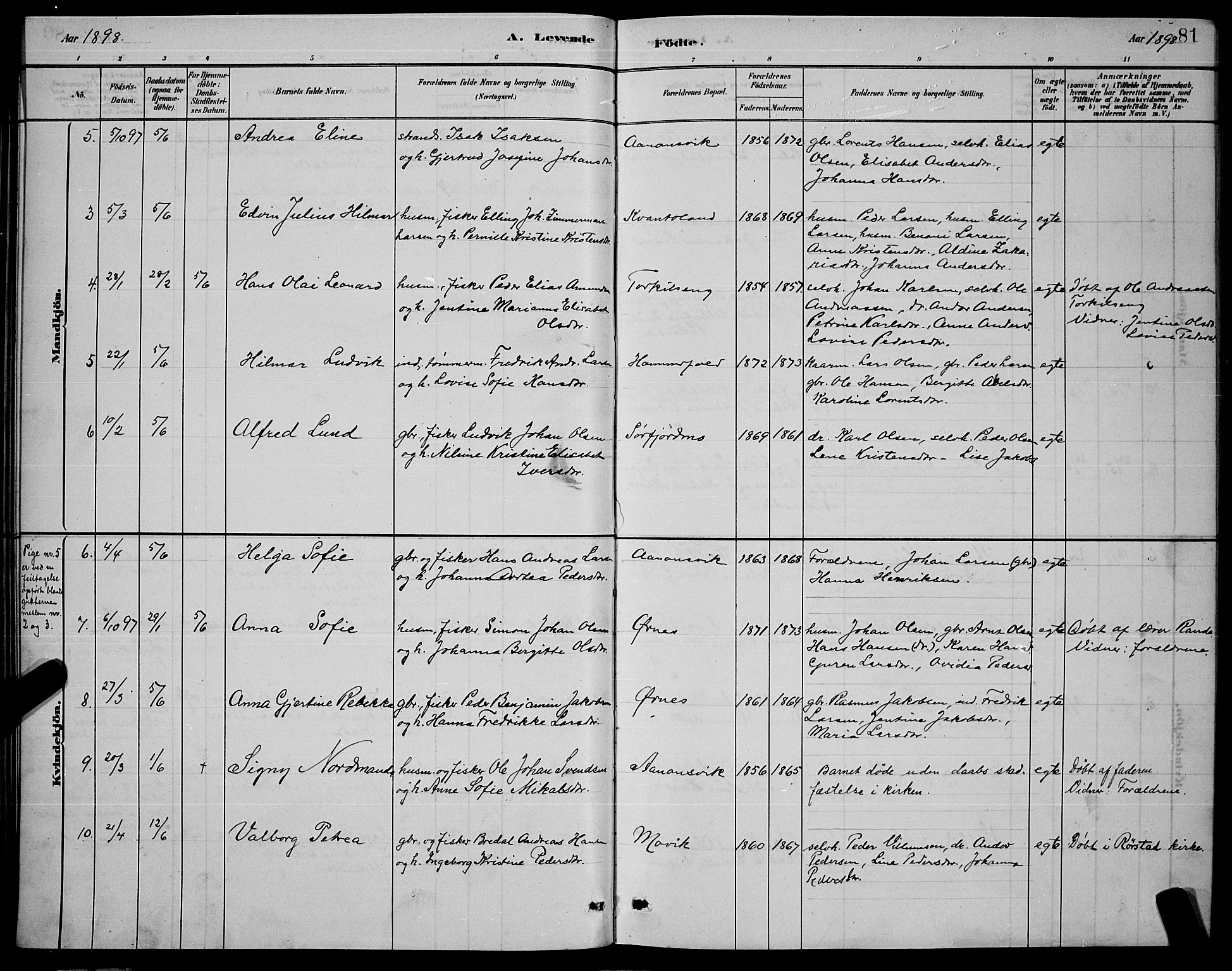 Ministerialprotokoller, klokkerbøker og fødselsregistre - Nordland, AV/SAT-A-1459/853/L0772: Parish register (official) no. 853A11, 1881-1900, p. 81