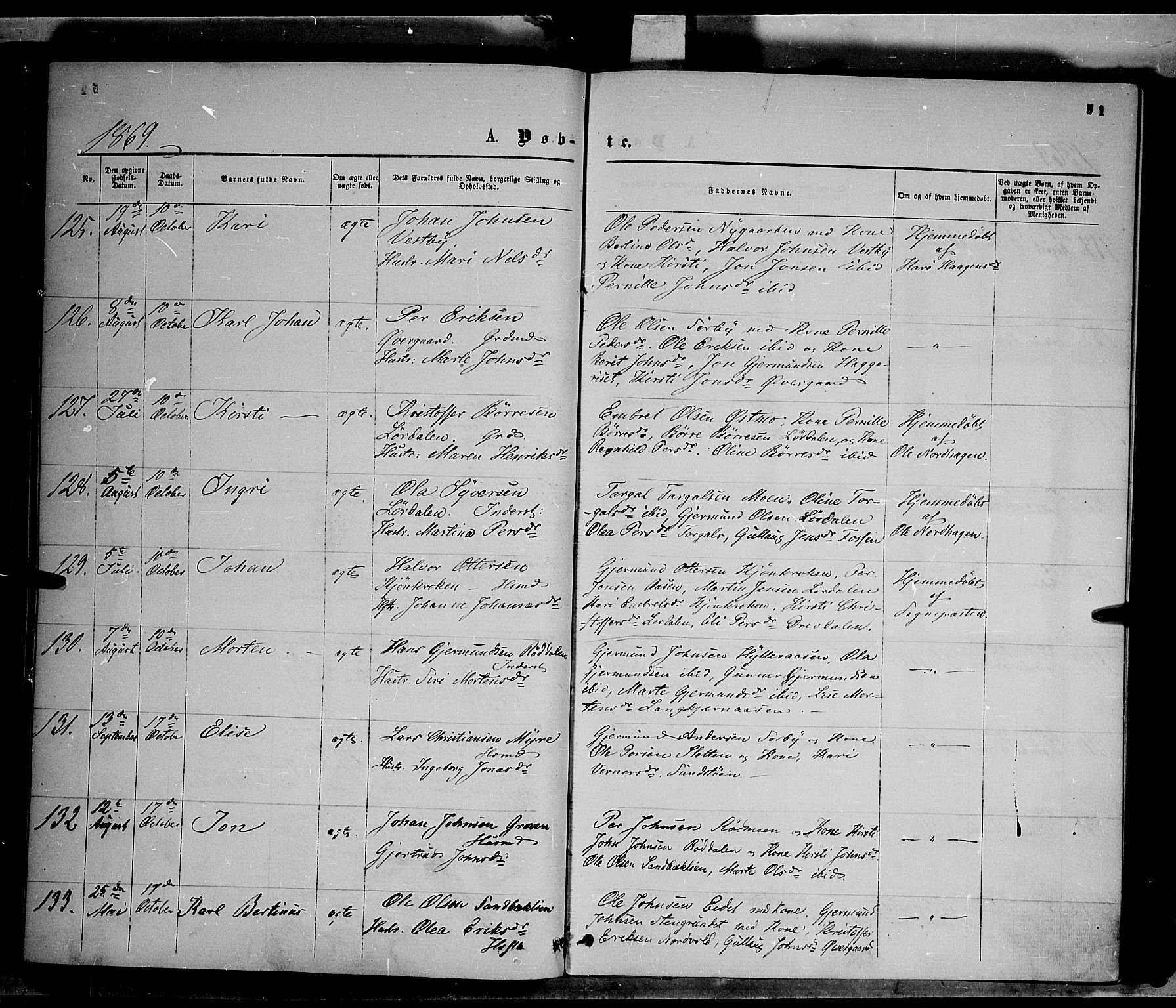 Trysil prestekontor, AV/SAH-PREST-046/H/Ha/Haa/L0006: Parish register (official) no. 6, 1866-1873, p. 51