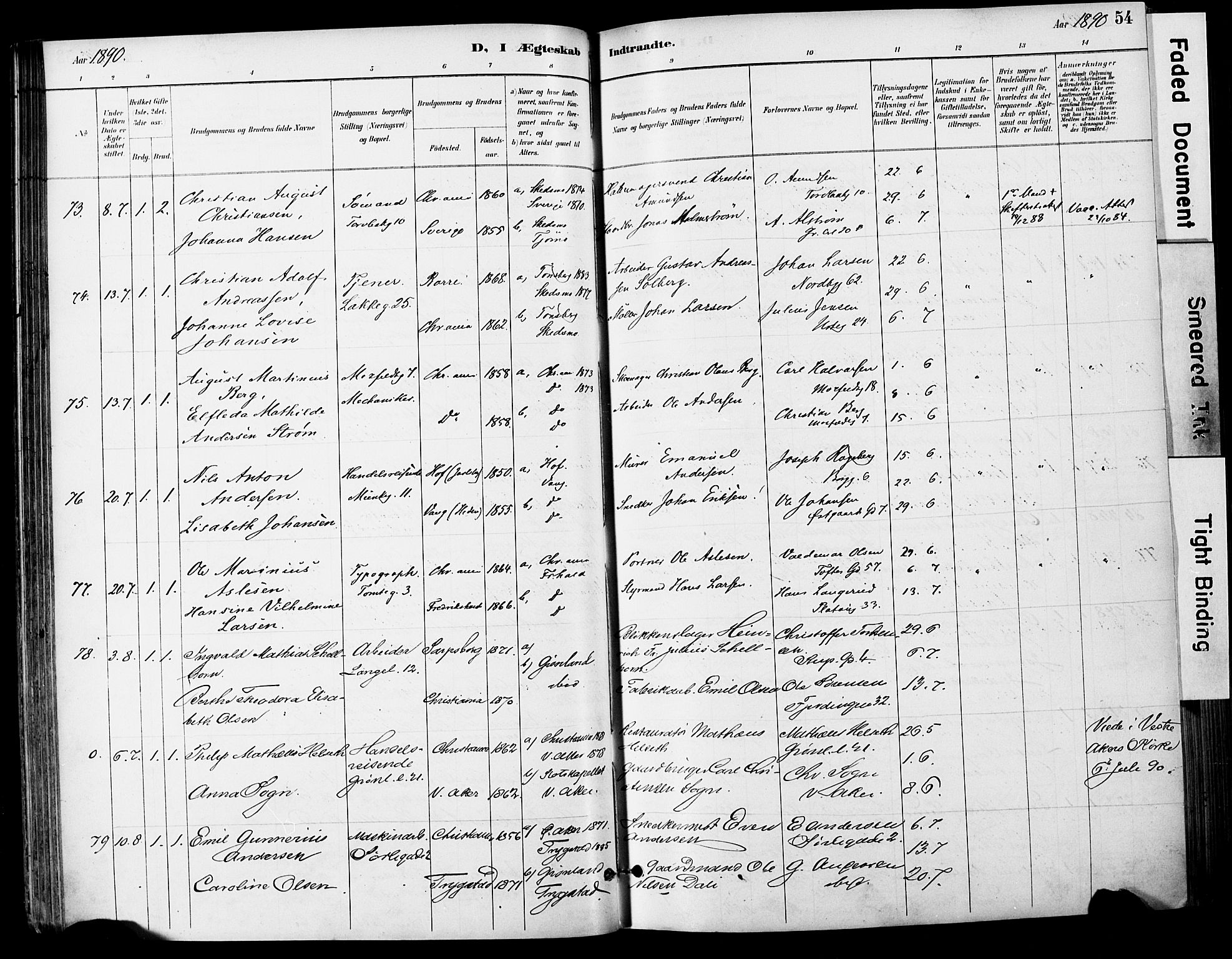 Grønland prestekontor Kirkebøker, SAO/A-10848/F/Fa/L0013: Parish register (official) no. 13, 1887-1906, p. 54