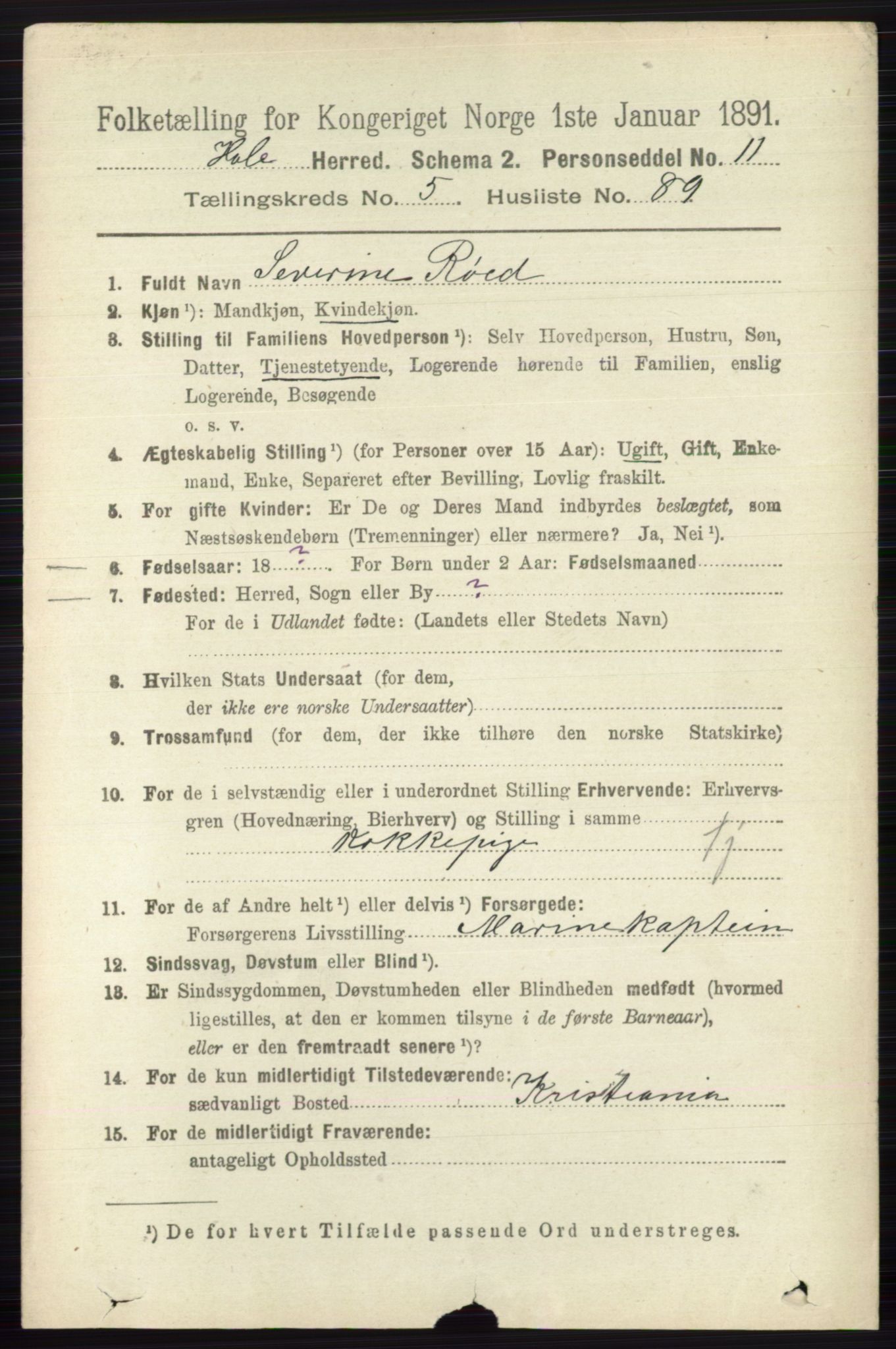 RA, 1891 census for 0612 Hole, 1891, p. 2965