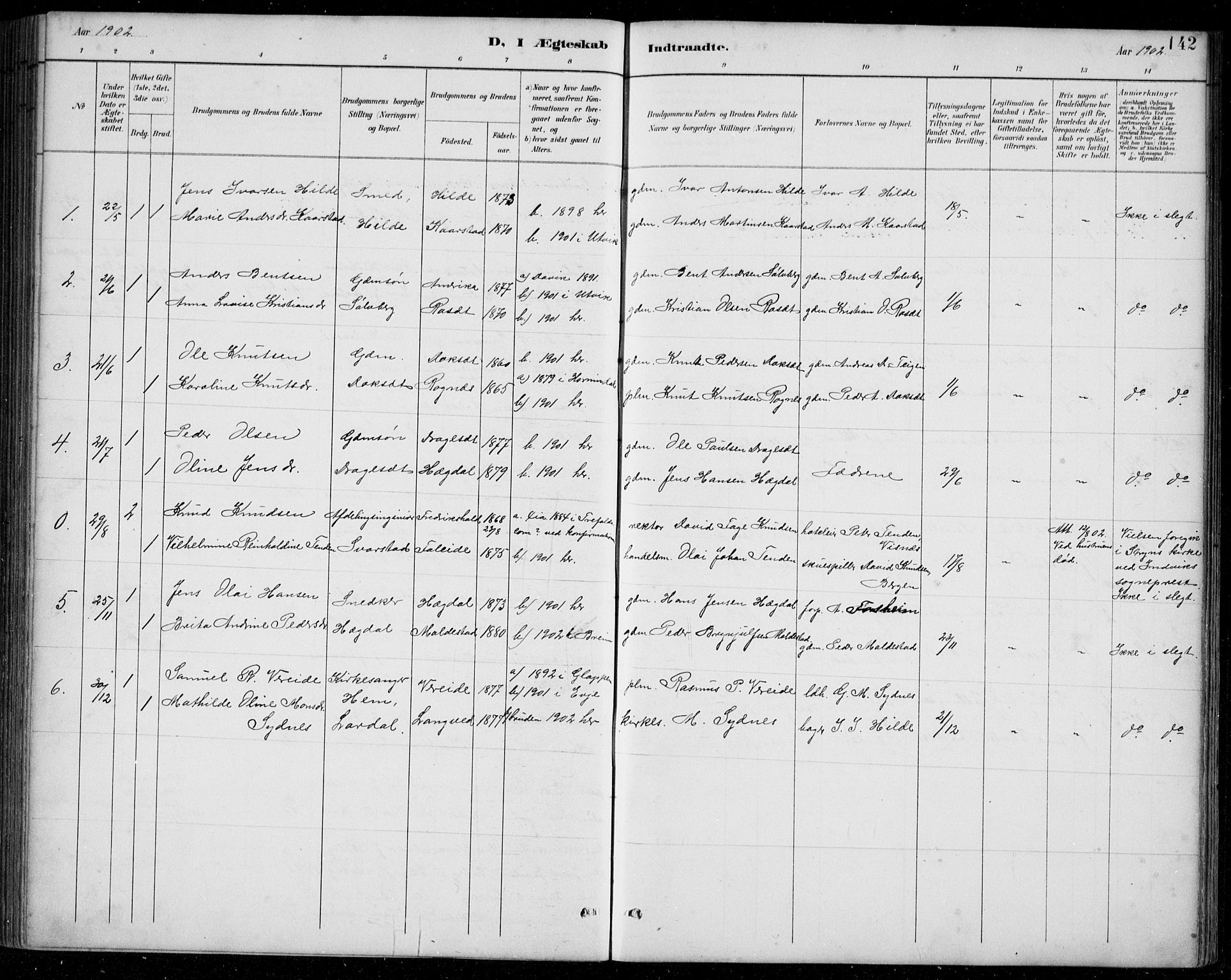 Innvik sokneprestembete, AV/SAB-A-80501: Parish register (copy) no. A 3, 1886-1912, p. 142