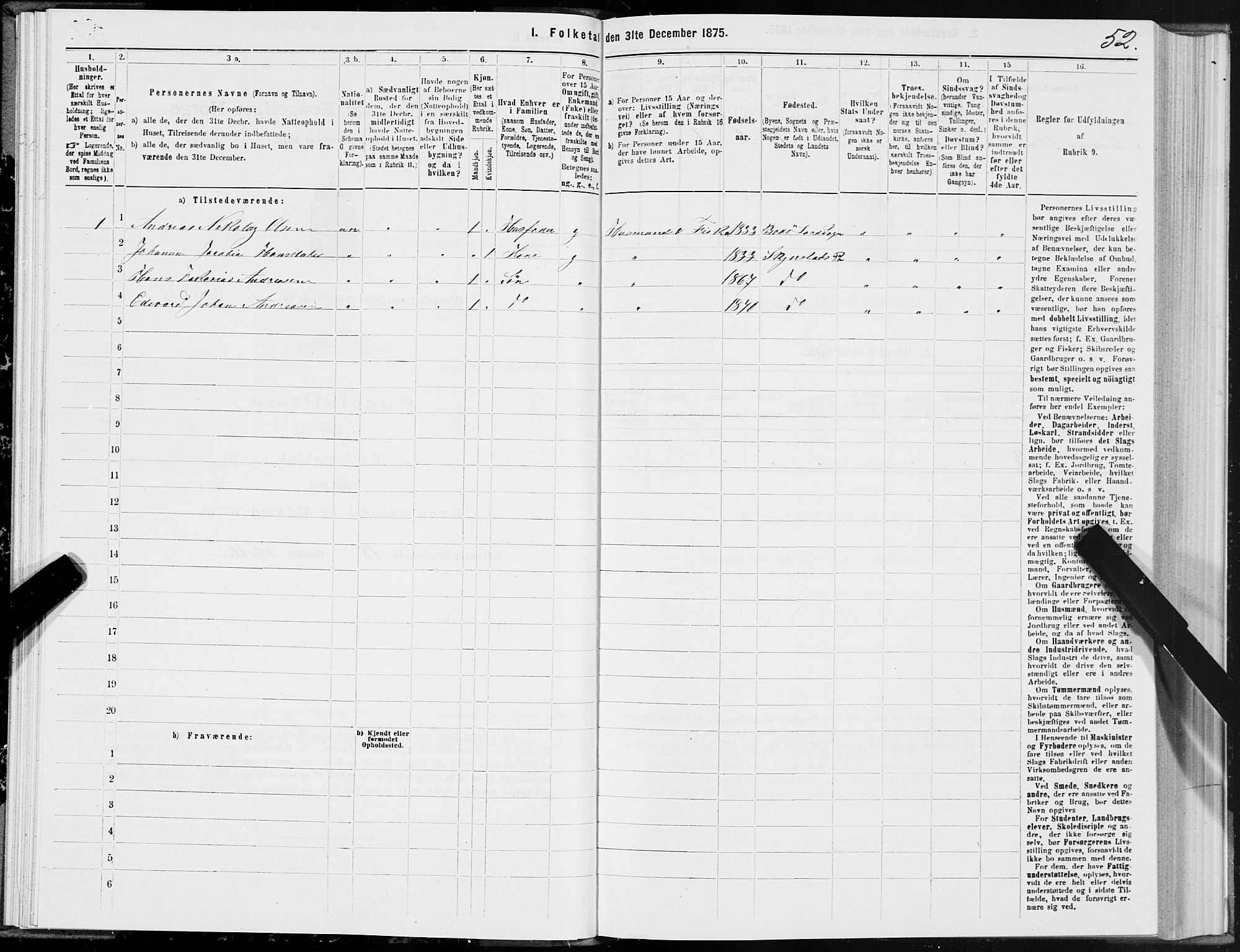 SAT, 1875 census for 1842P Skjerstad, 1875, p. 1052