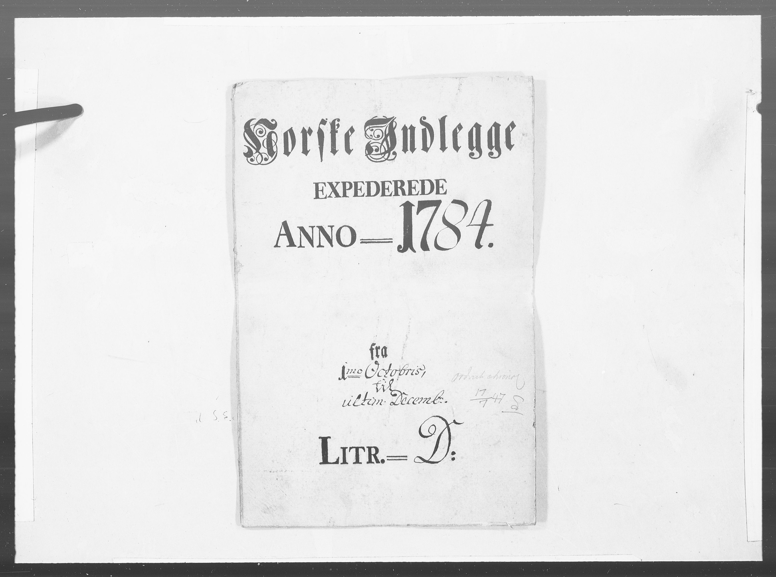 Danske Kanselli 1572-1799, AV/RA-EA-3023/F/Fc/Fcc/Fcca/L0252: Norske innlegg 1572-1799, 1784, p. 1