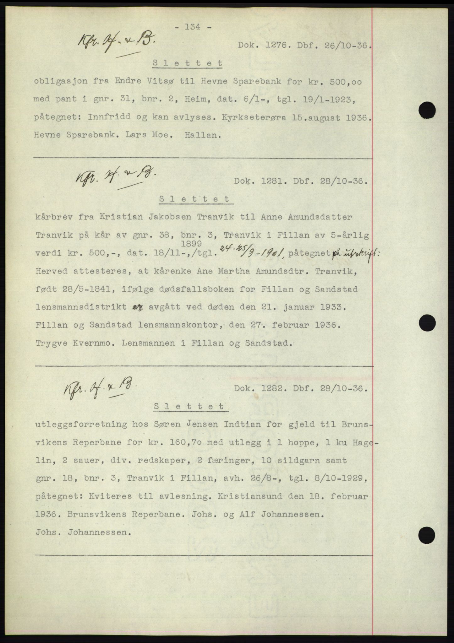 Hitra sorenskriveri, AV/SAT-A-0018/2/2C/2Ca: Mortgage book no. C1, 1936-1945, Diary no: : 1276/1936