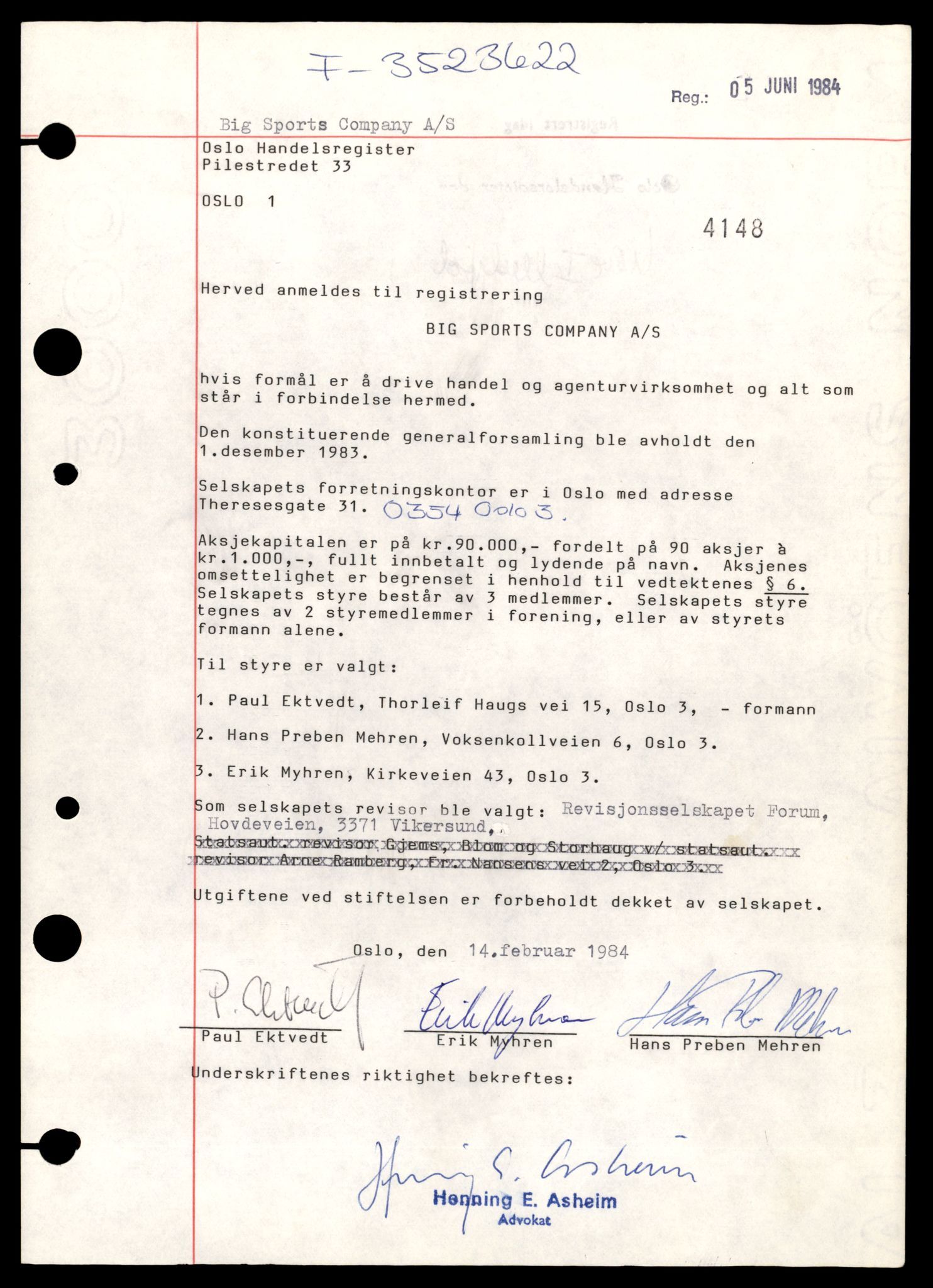 Oslo byfogd, Handelsregisteret, AV/SAT-A-10867/G/Gb/Gbb/L0094: Registreringsmeldinger, Bi-C, 1987, p. 1