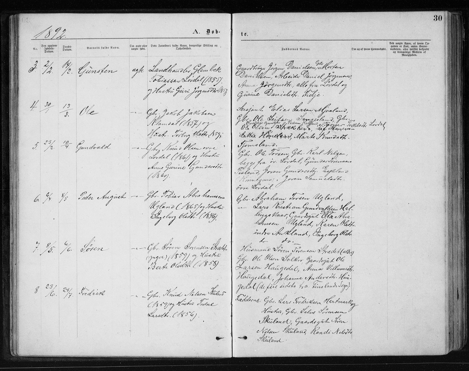 Holum sokneprestkontor, SAK/1111-0022/F/Fb/Fbb/L0003: Parish register (copy) no. B 3, 1875-1898, p. 30
