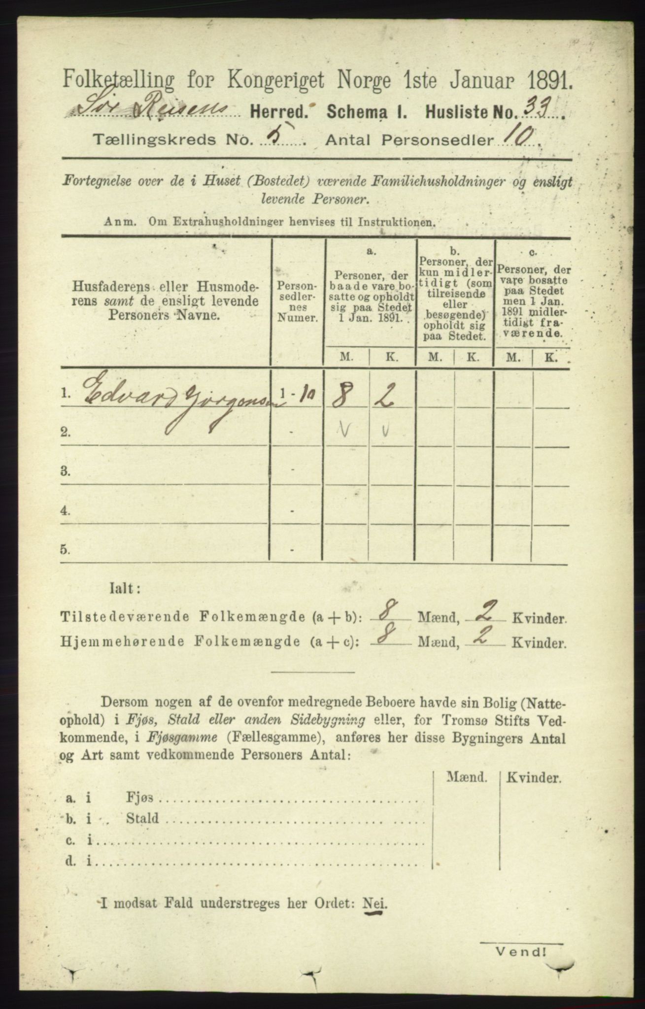 RA, 1891 census for 1925 Sørreisa, 1891, p. 1541