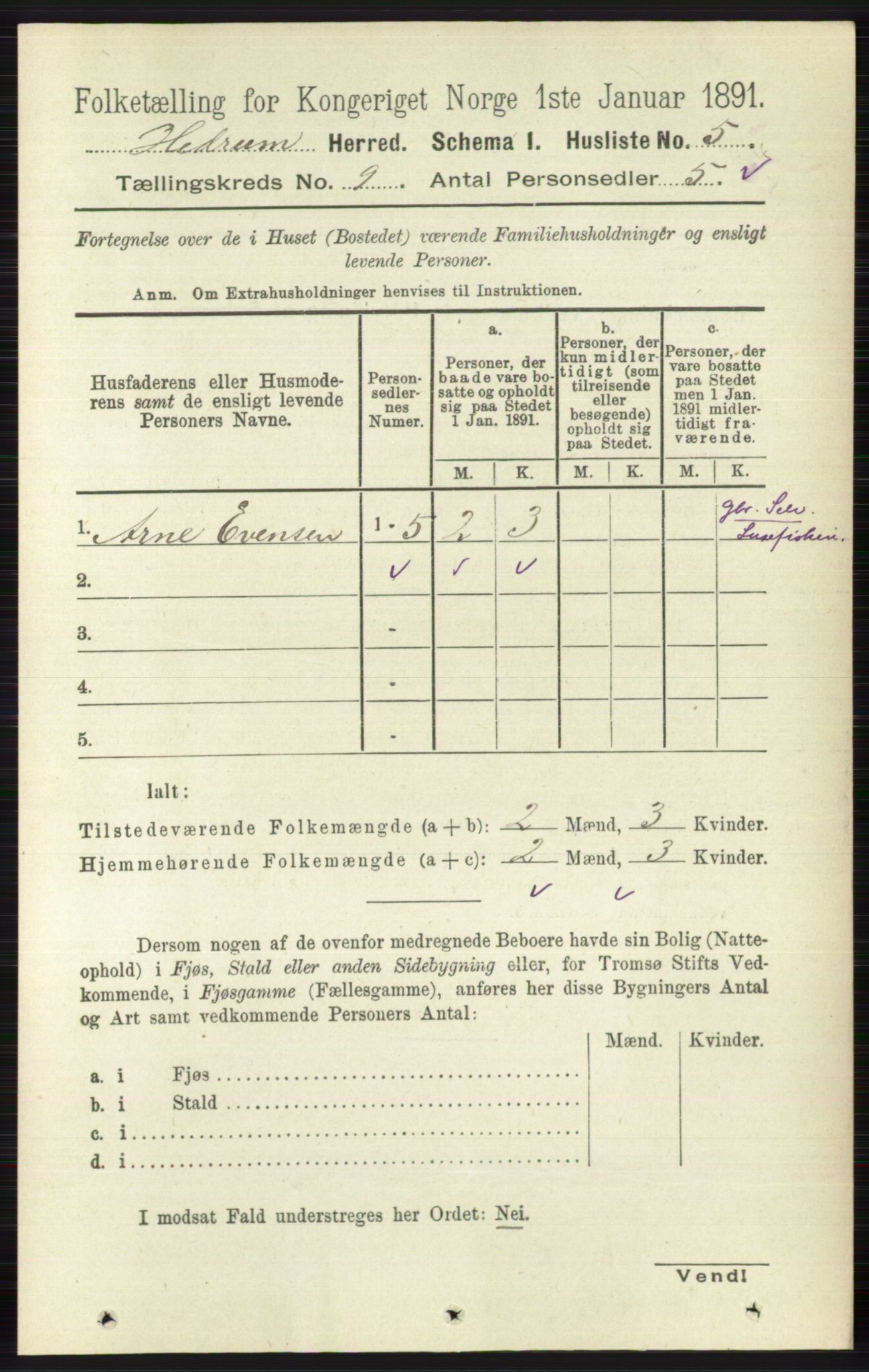 RA, 1891 census for 0727 Hedrum, 1891, p. 3853