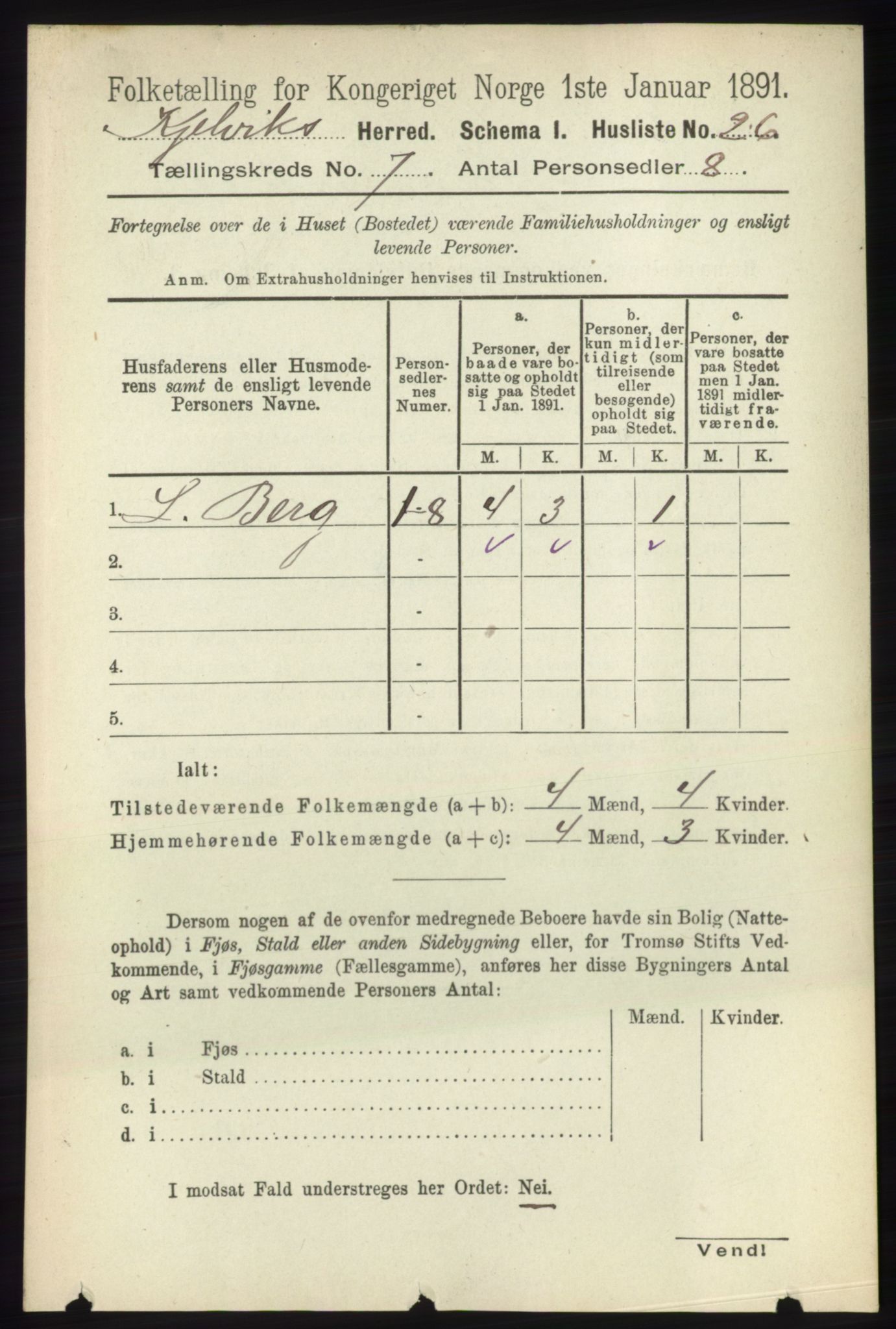 RA, 1891 census for 2019 Kjelvik, 1891, p. 871