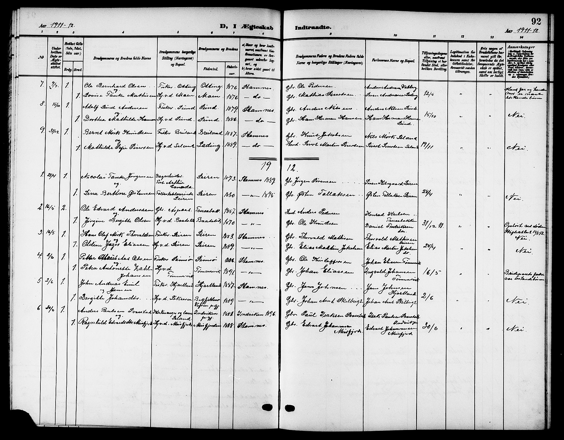 Ministerialprotokoller, klokkerbøker og fødselsregistre - Nordland, SAT/A-1459/832/L0494: Parish register (copy) no. 832C01, 1906-1922, p. 92