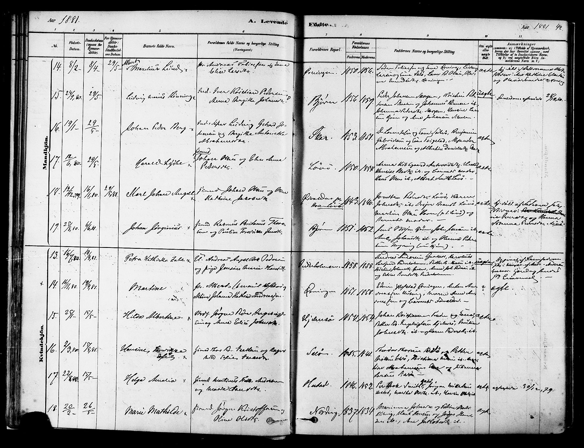 Ministerialprotokoller, klokkerbøker og fødselsregistre - Nordland, AV/SAT-A-1459/834/L0507: Parish register (official) no. 834A05, 1878-1892, p. 42