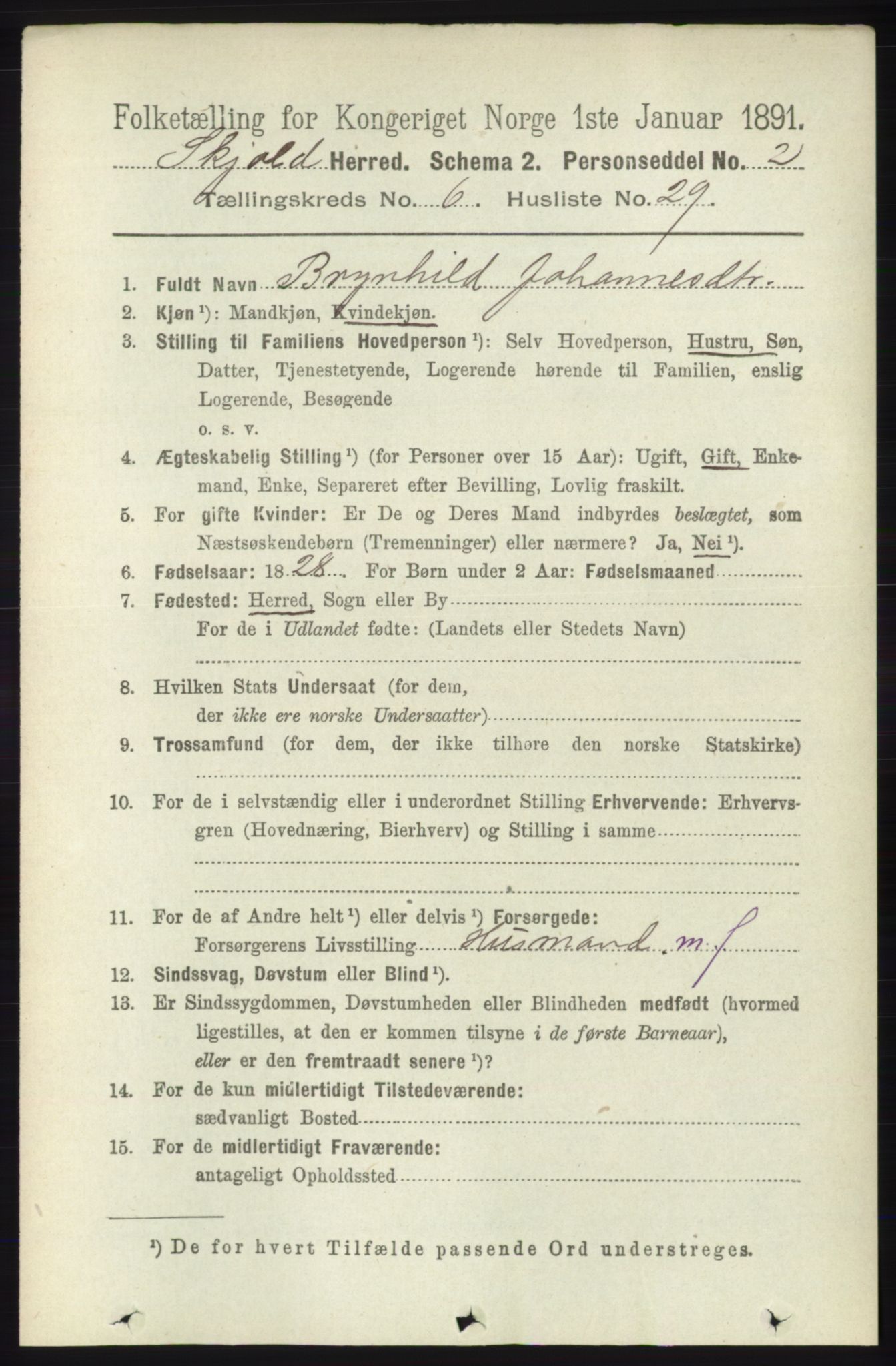 RA, 1891 census for 1154 Skjold, 1891, p. 1164