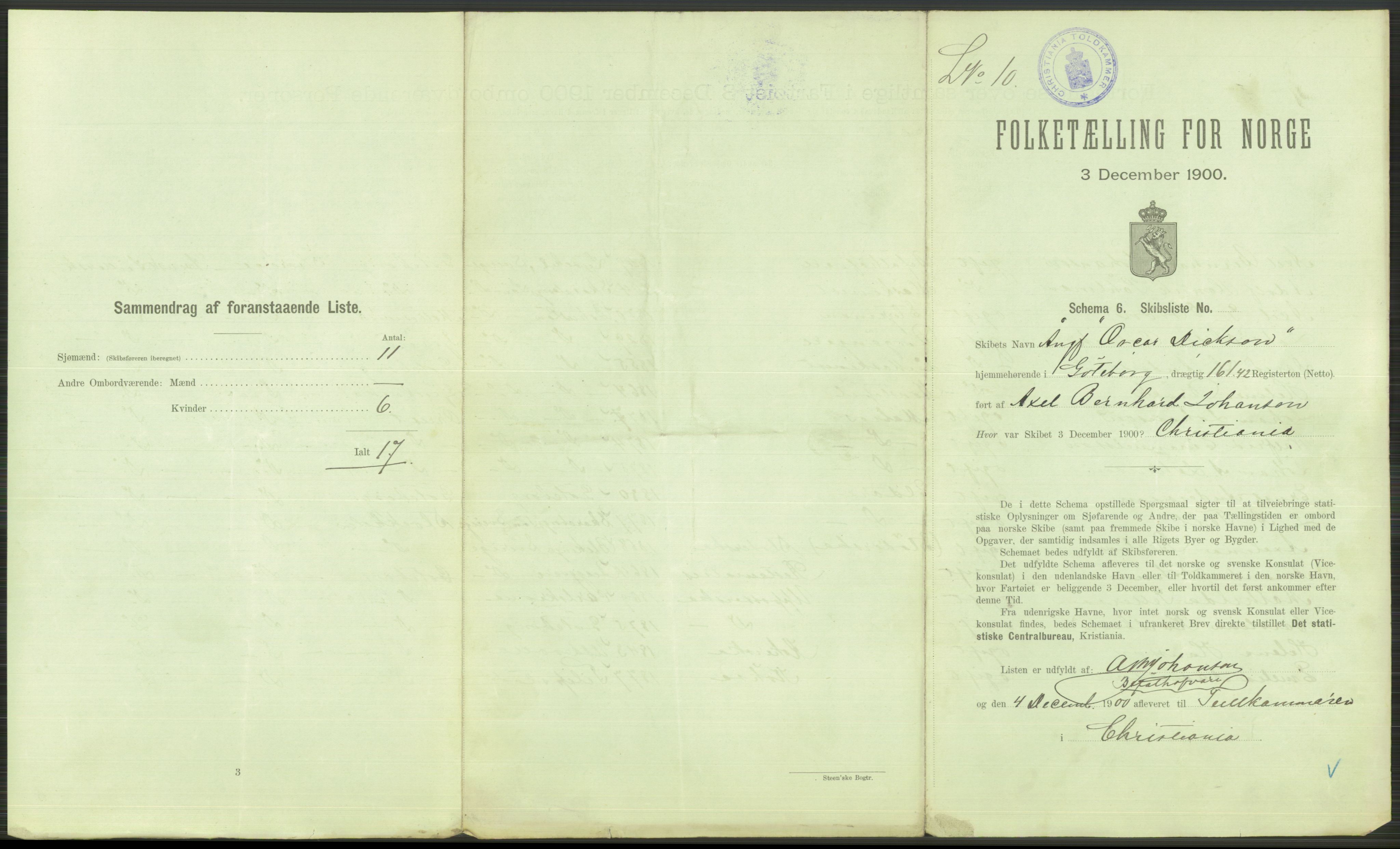 RA, 1900 Census - ship lists from ships in Norwegian harbours, harbours abroad and at sea, 1900, p. 175