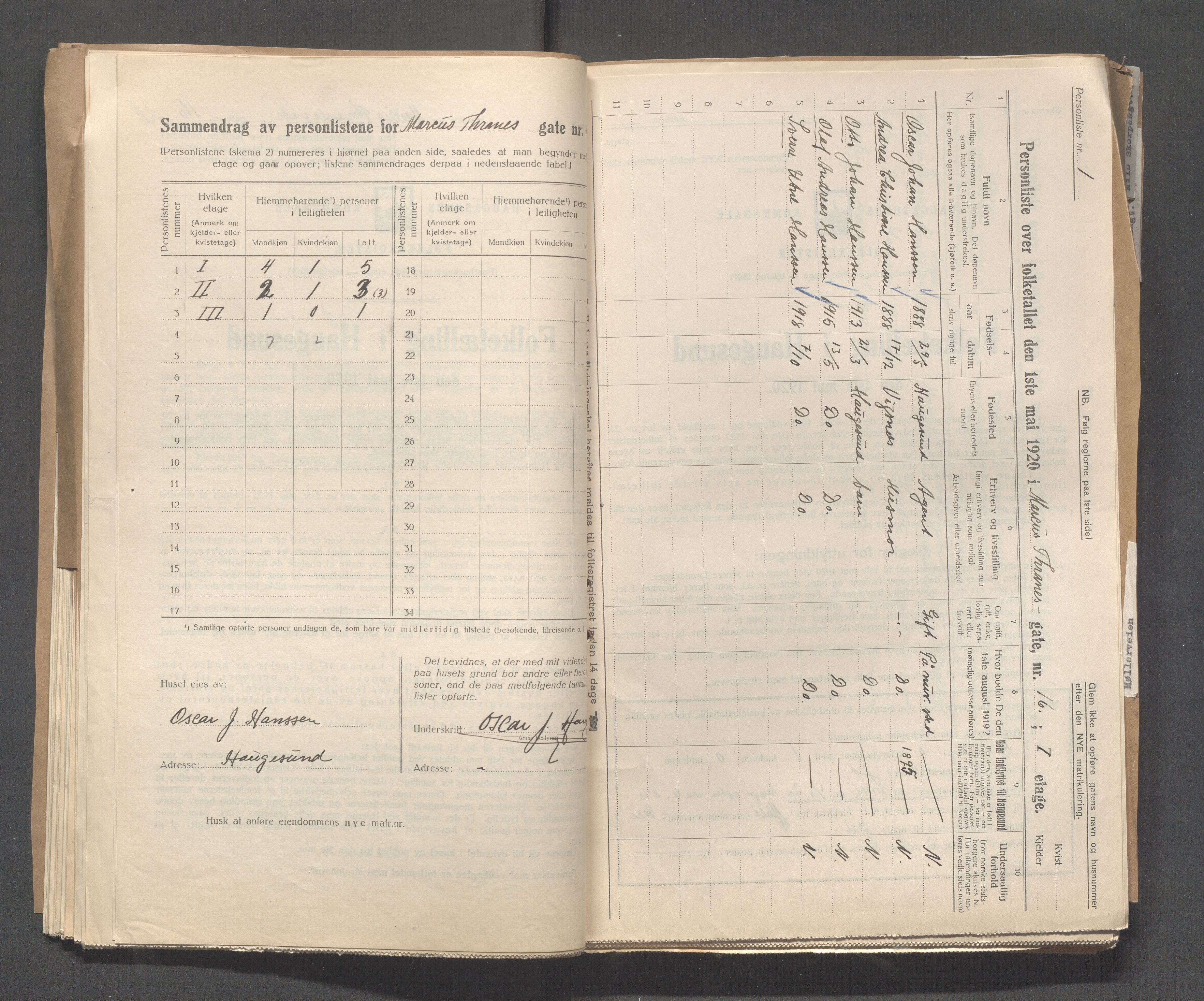 IKAR, Local census 1.5.1920 for Haugesund, 1920, p. 2884