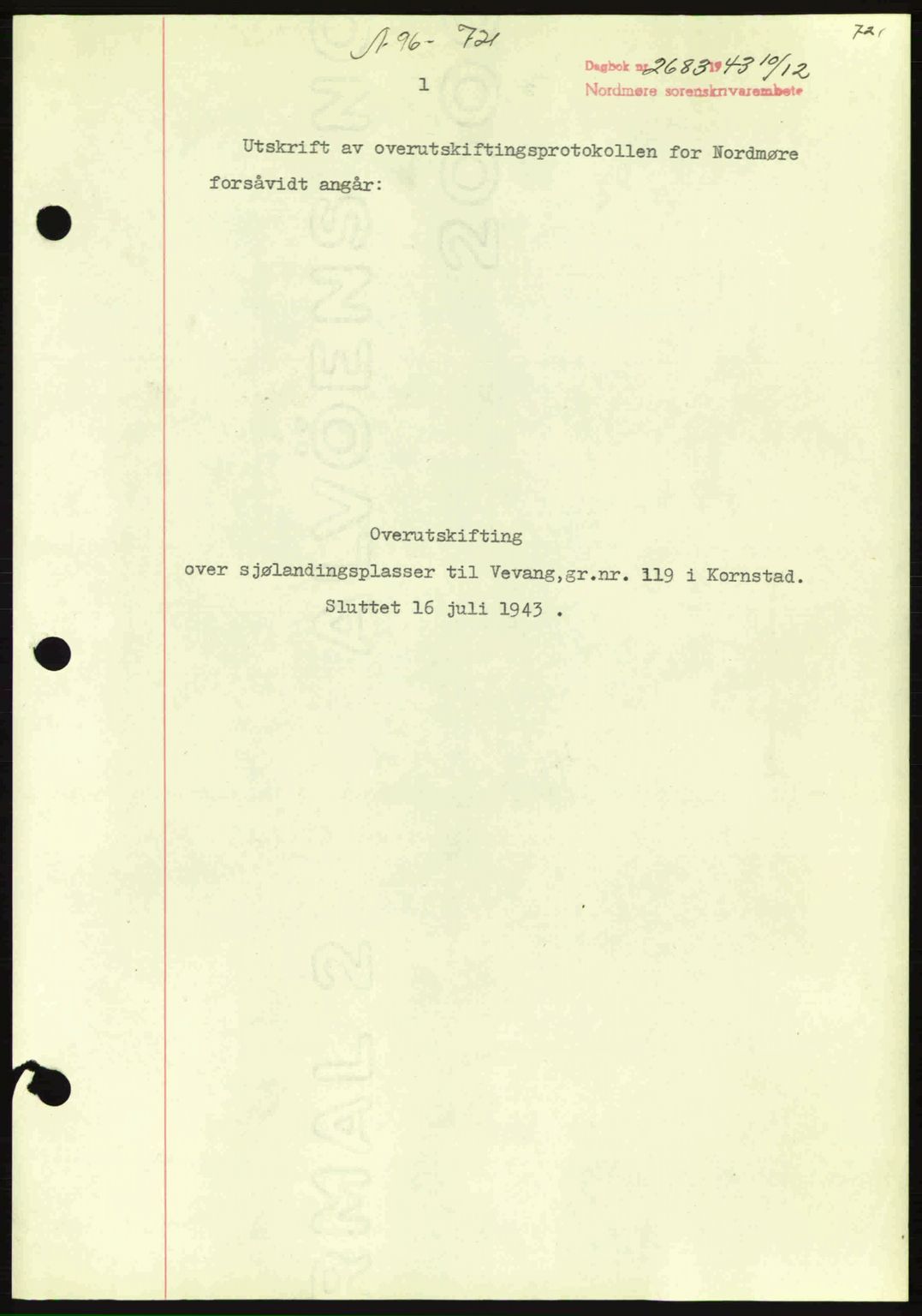 Nordmøre sorenskriveri, SAT/A-4132/1/2/2Ca: Mortgage book no. A96, 1943-1944, Diary no: : 2683/1943