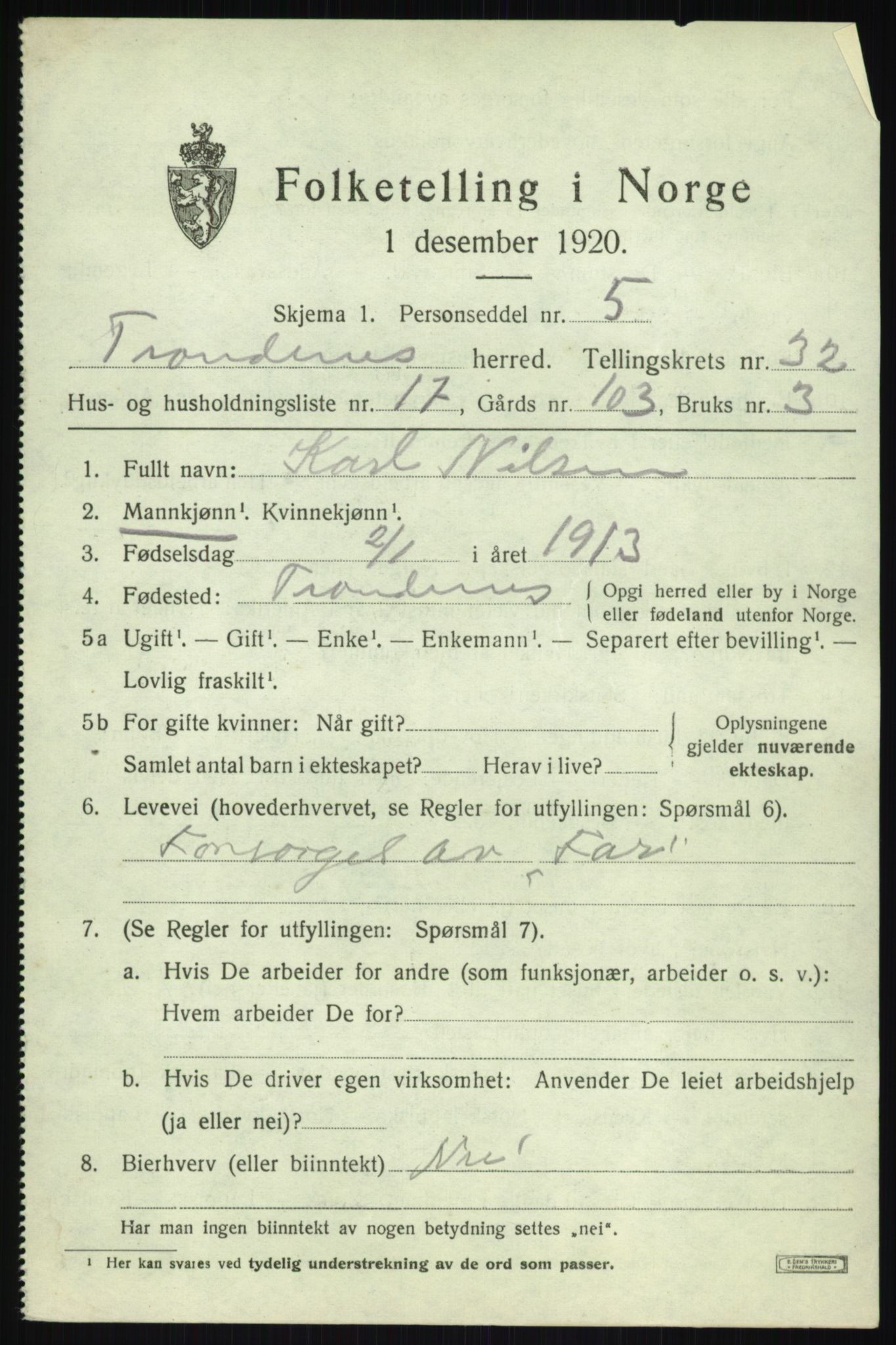 SATØ, 1920 census for Trondenes, 1920, p. 22367