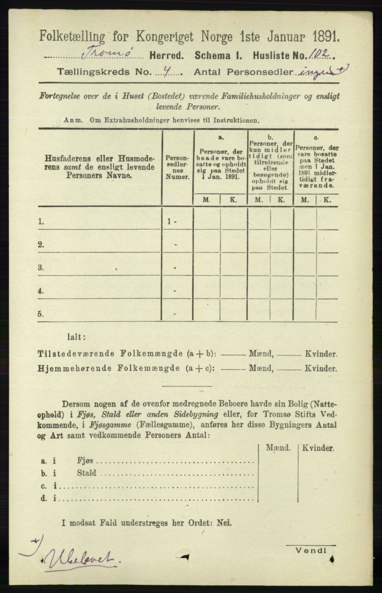 RA, 1891 census for 0921 Tromøy, 1891, p. 1458