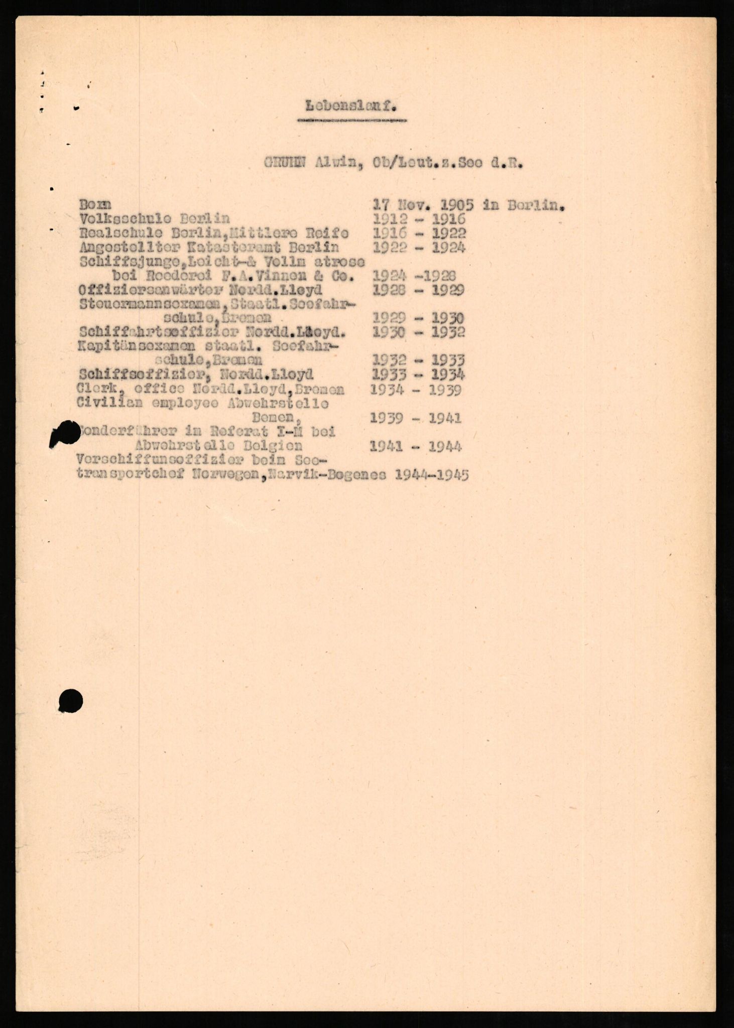 Forsvaret, Forsvarets overkommando II, AV/RA-RAFA-3915/D/Db/L0010: CI Questionaires. Tyske okkupasjonsstyrker i Norge. Tyskere., 1945-1946, p. 410