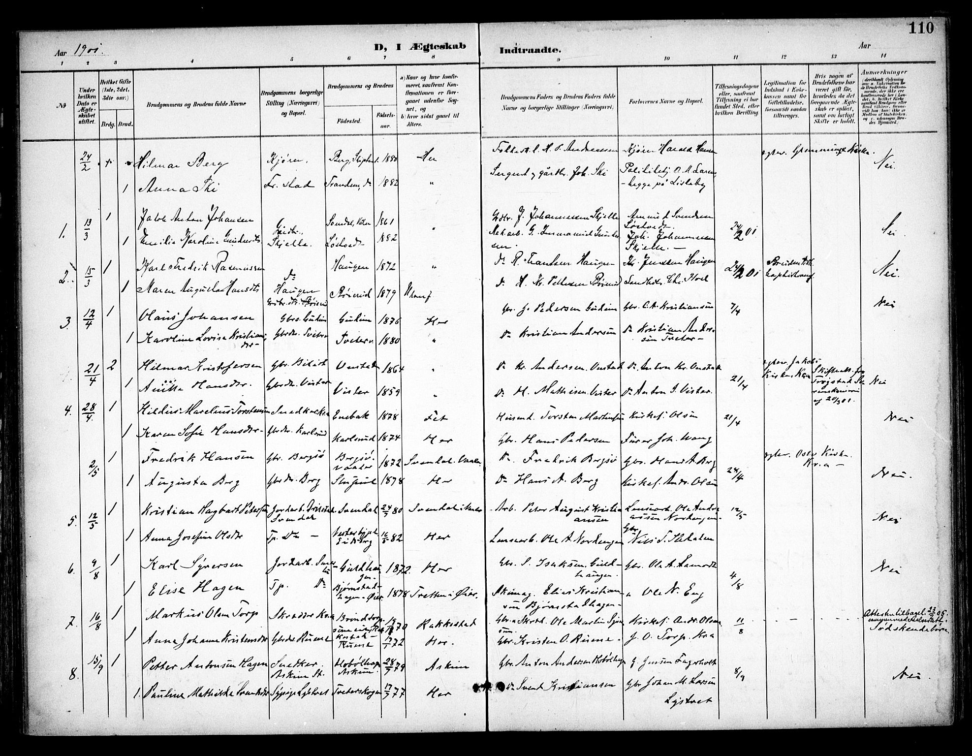 Skiptvet prestekontor Kirkebøker, SAO/A-20009/F/Fa/L0011: Parish register (official) no. 11, 1901-1913, p. 110