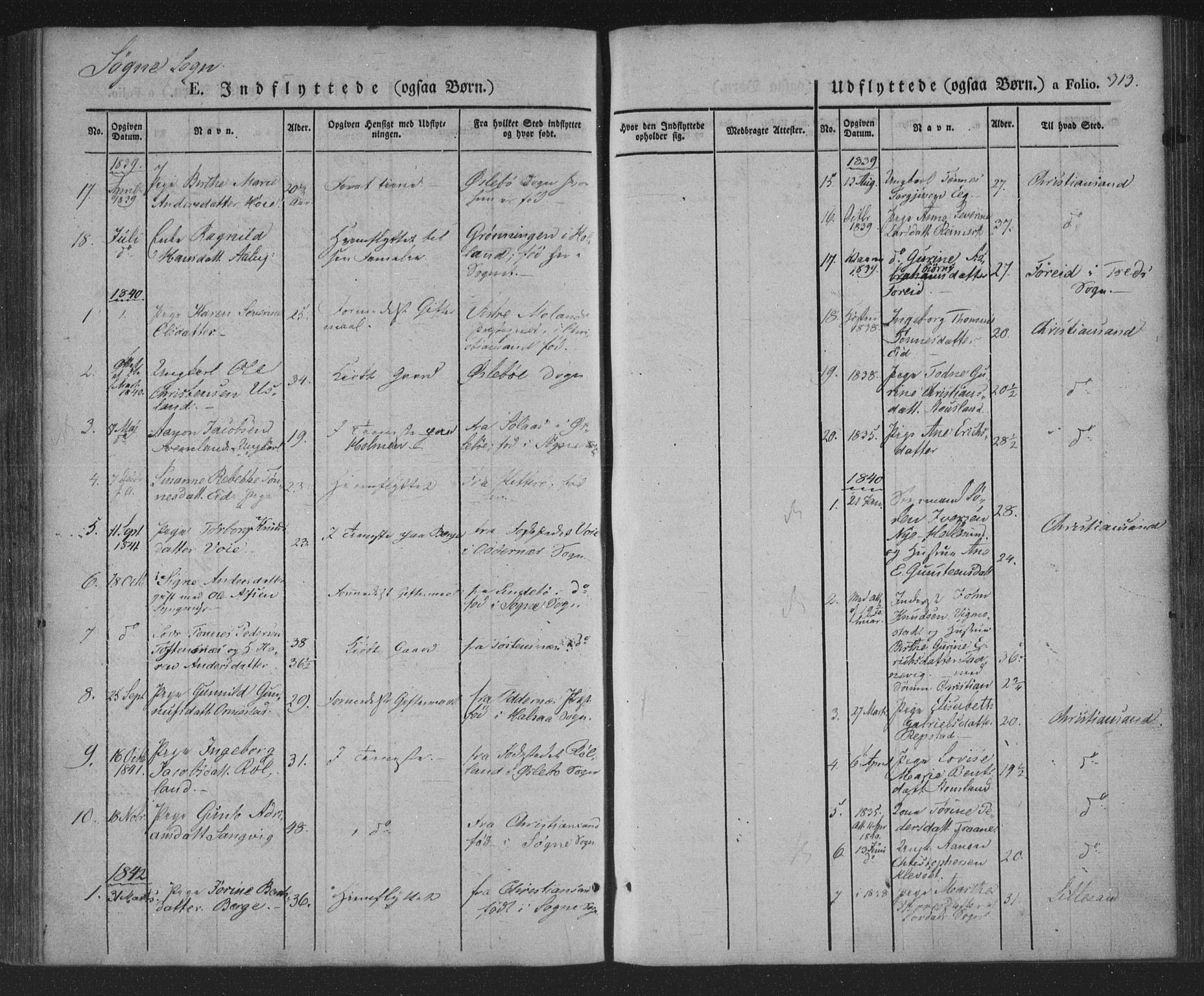 Søgne sokneprestkontor, AV/SAK-1111-0037/F/Fa/Fab/L0009: Parish register (official) no. A 9, 1838-1853, p. 313