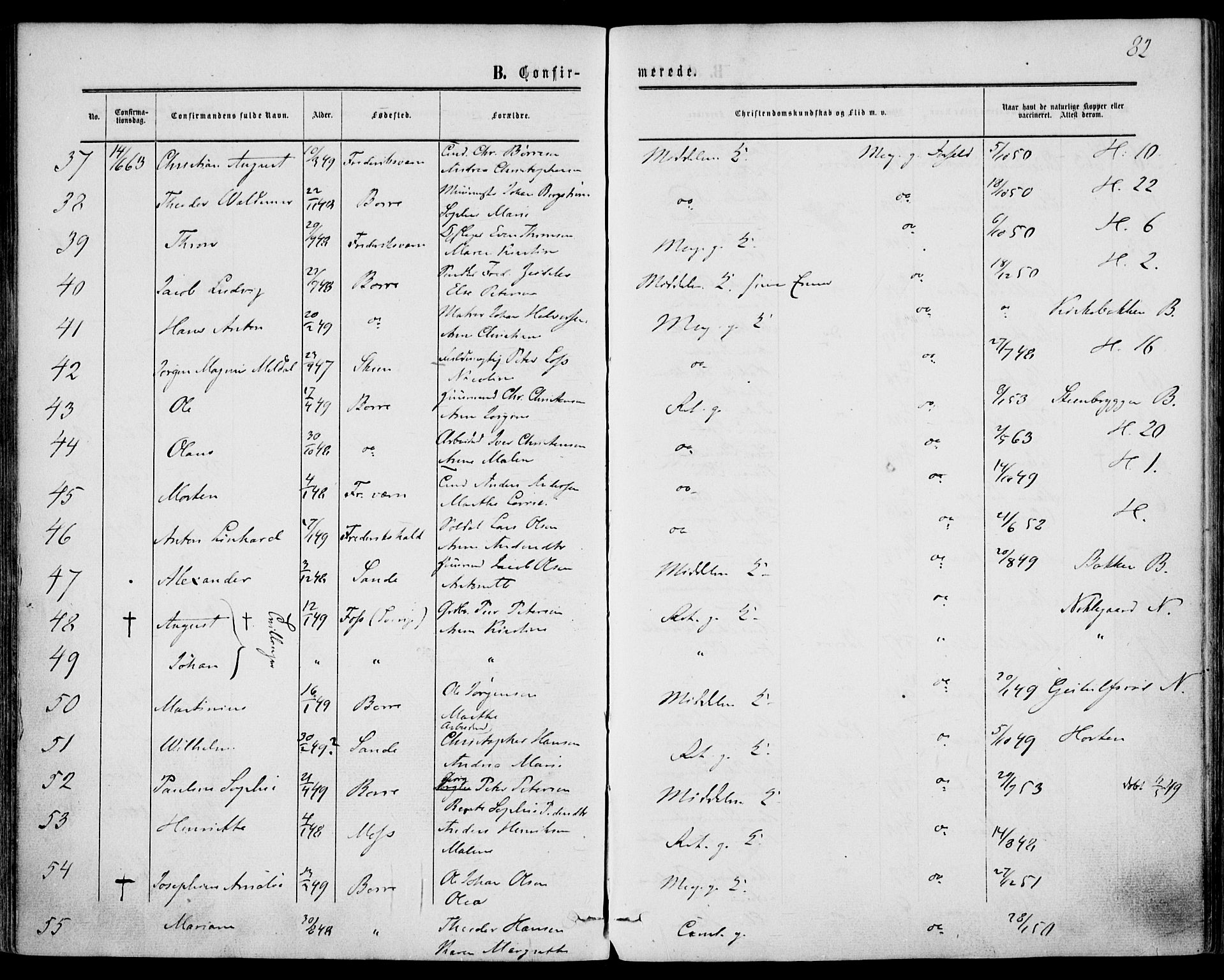 Borre kirkebøker, AV/SAKO-A-338/F/Fa/L0007: Parish register (official) no. I 7, 1862-1867, p. 82