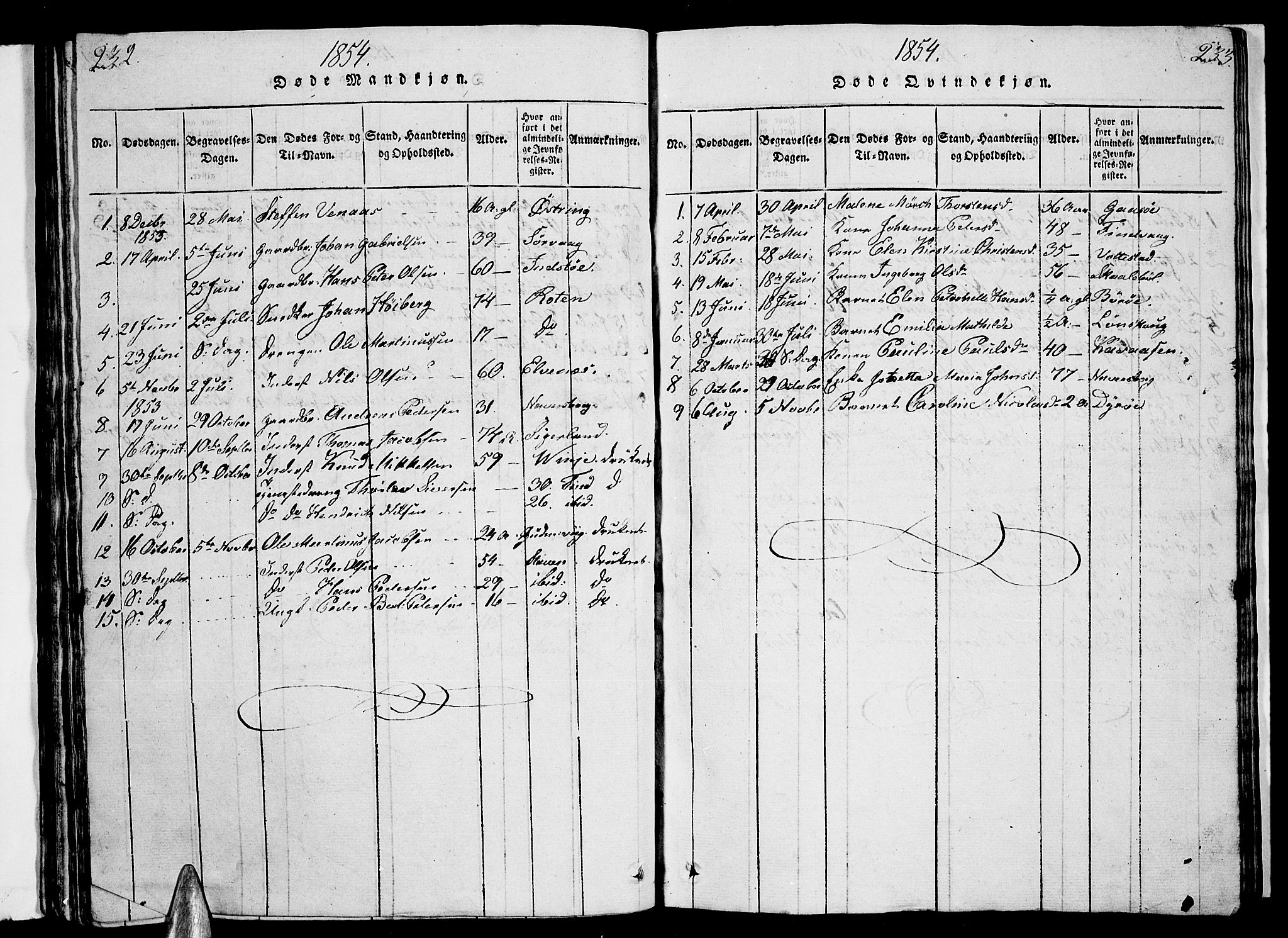 Ministerialprotokoller, klokkerbøker og fødselsregistre - Nordland, AV/SAT-A-1459/893/L1346: Parish register (copy) no. 893C01, 1820-1858, p. 232-233