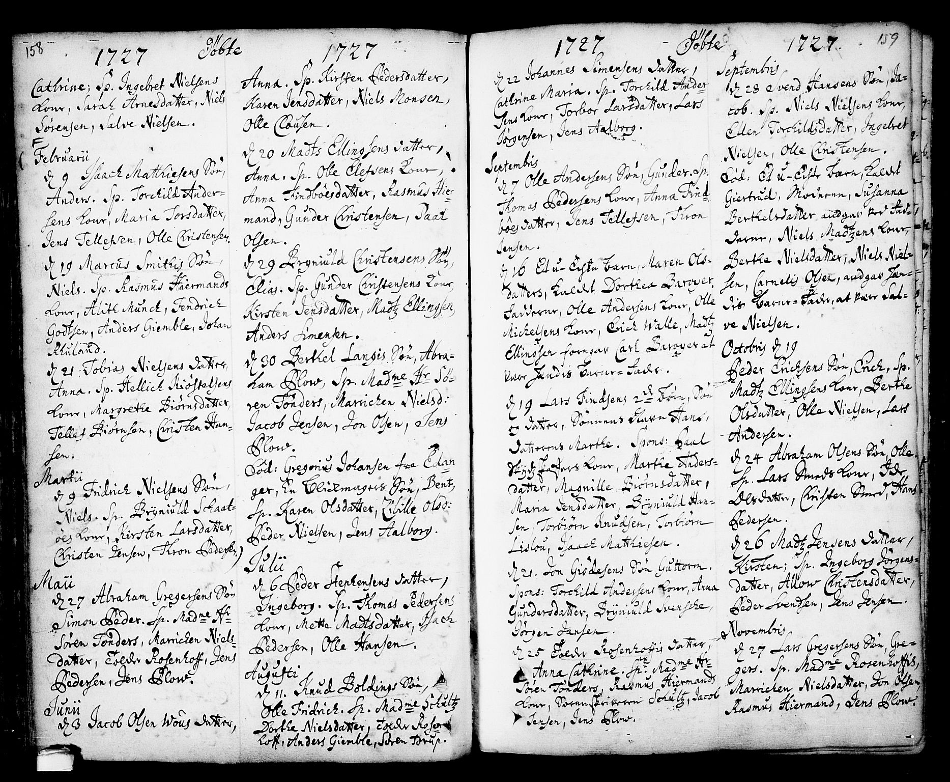 Kragerø kirkebøker, SAKO/A-278/F/Fa/L0001: Parish register (official) no. 1, 1702-1766, p. 158-159
