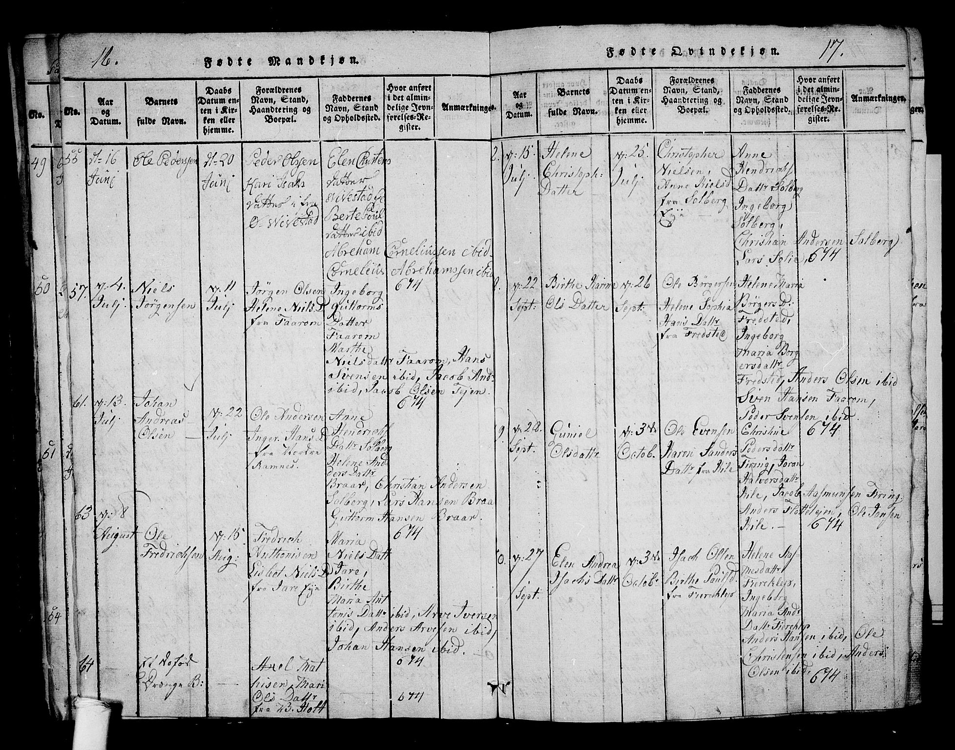 Ramnes kirkebøker, SAKO/A-314/G/Ga/L0001: Parish register (copy) no. I 1, 1813-1847, p. 16-17