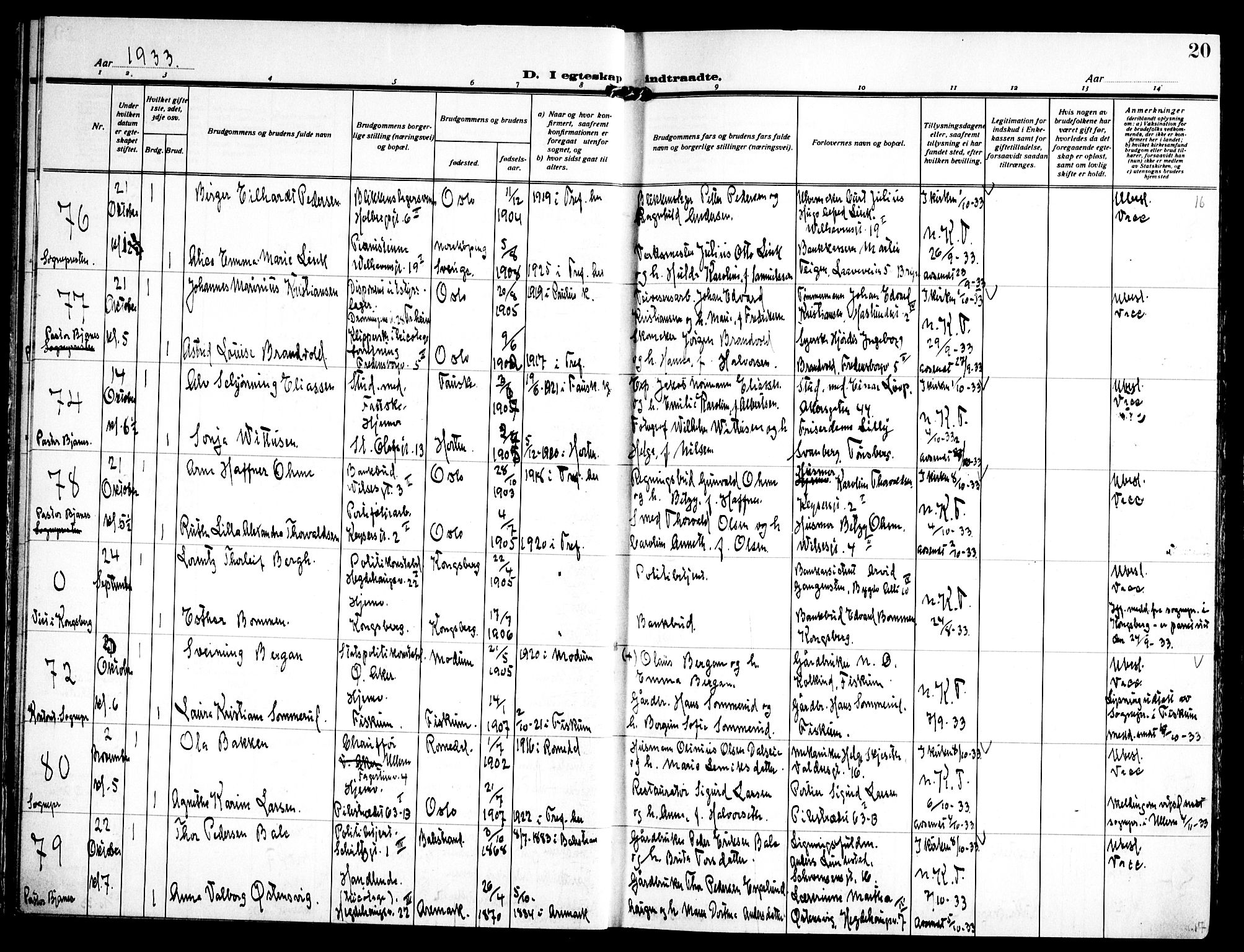 Trefoldighet prestekontor Kirkebøker, AV/SAO-A-10882/H/Ha/L0005: Banns register no. 5, 1932-1952, p. 20