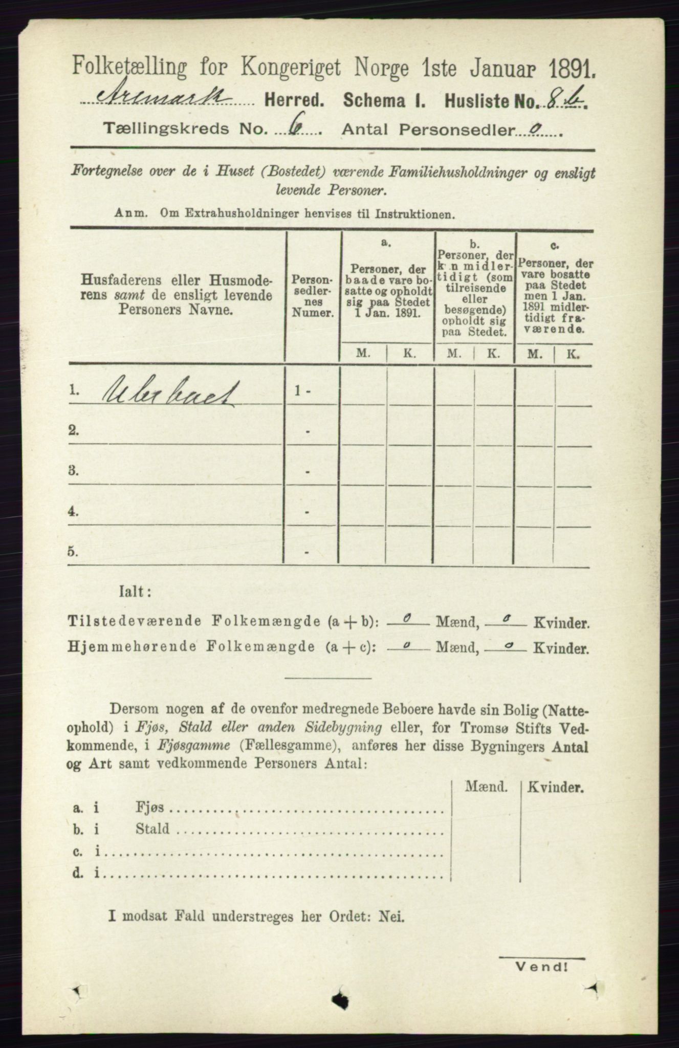 RA, 1891 census for 0118 Aremark, 1891, p. 3006