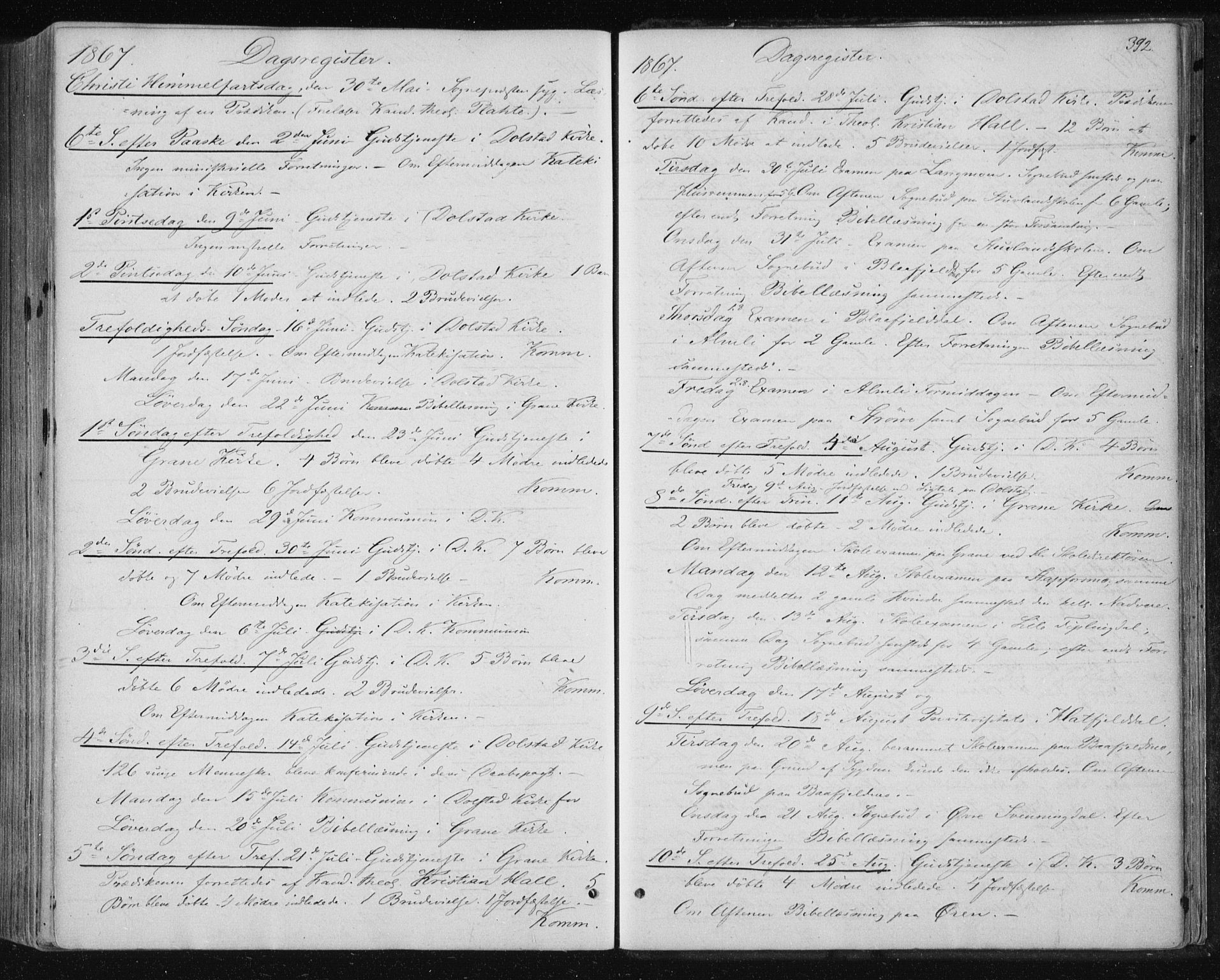 Ministerialprotokoller, klokkerbøker og fødselsregistre - Nordland, SAT/A-1459/820/L0294: Parish register (official) no. 820A15, 1866-1879, p. 392