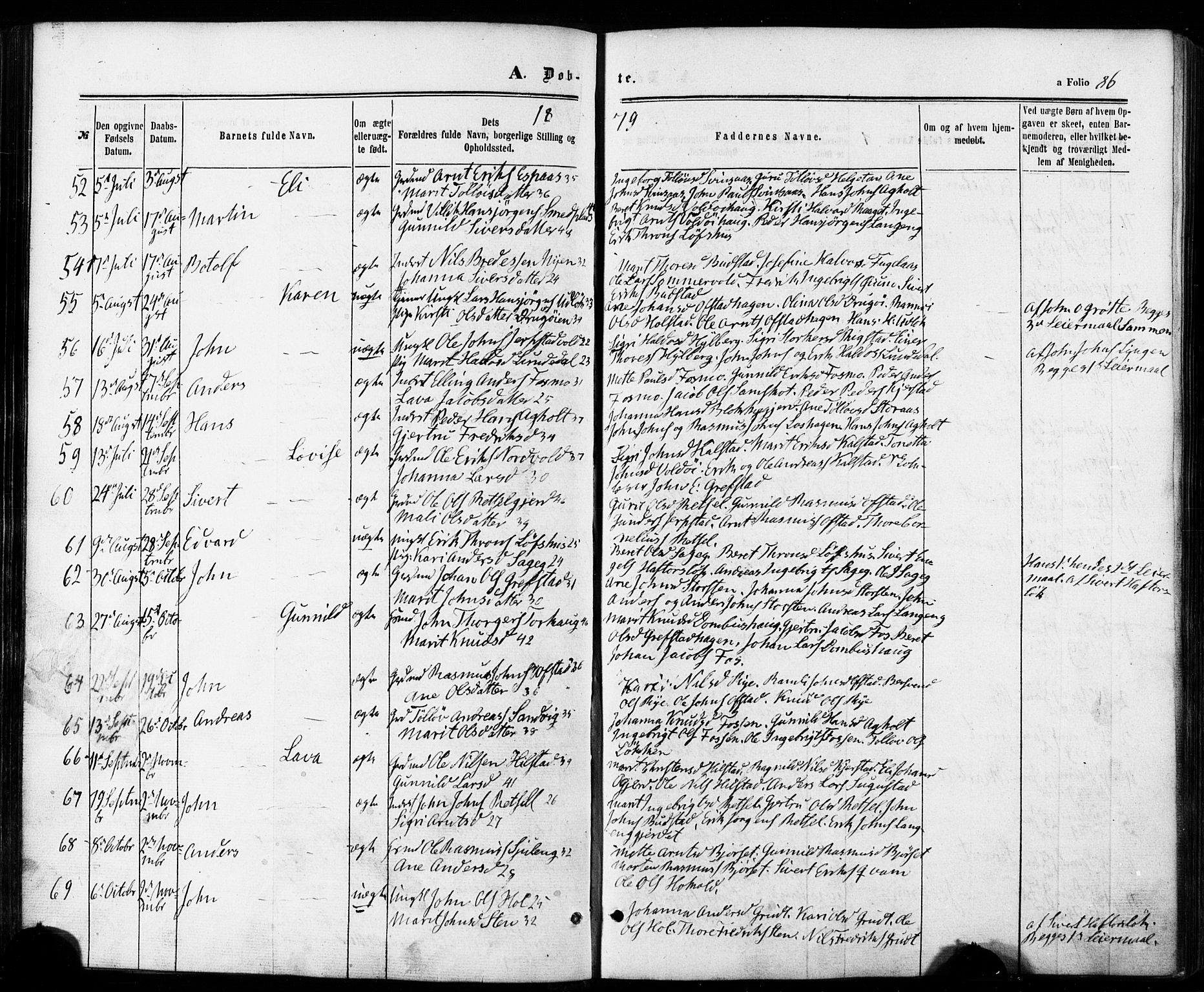 Ministerialprotokoller, klokkerbøker og fødselsregistre - Sør-Trøndelag, SAT/A-1456/672/L0856: Parish register (official) no. 672A08, 1861-1881, p. 86
