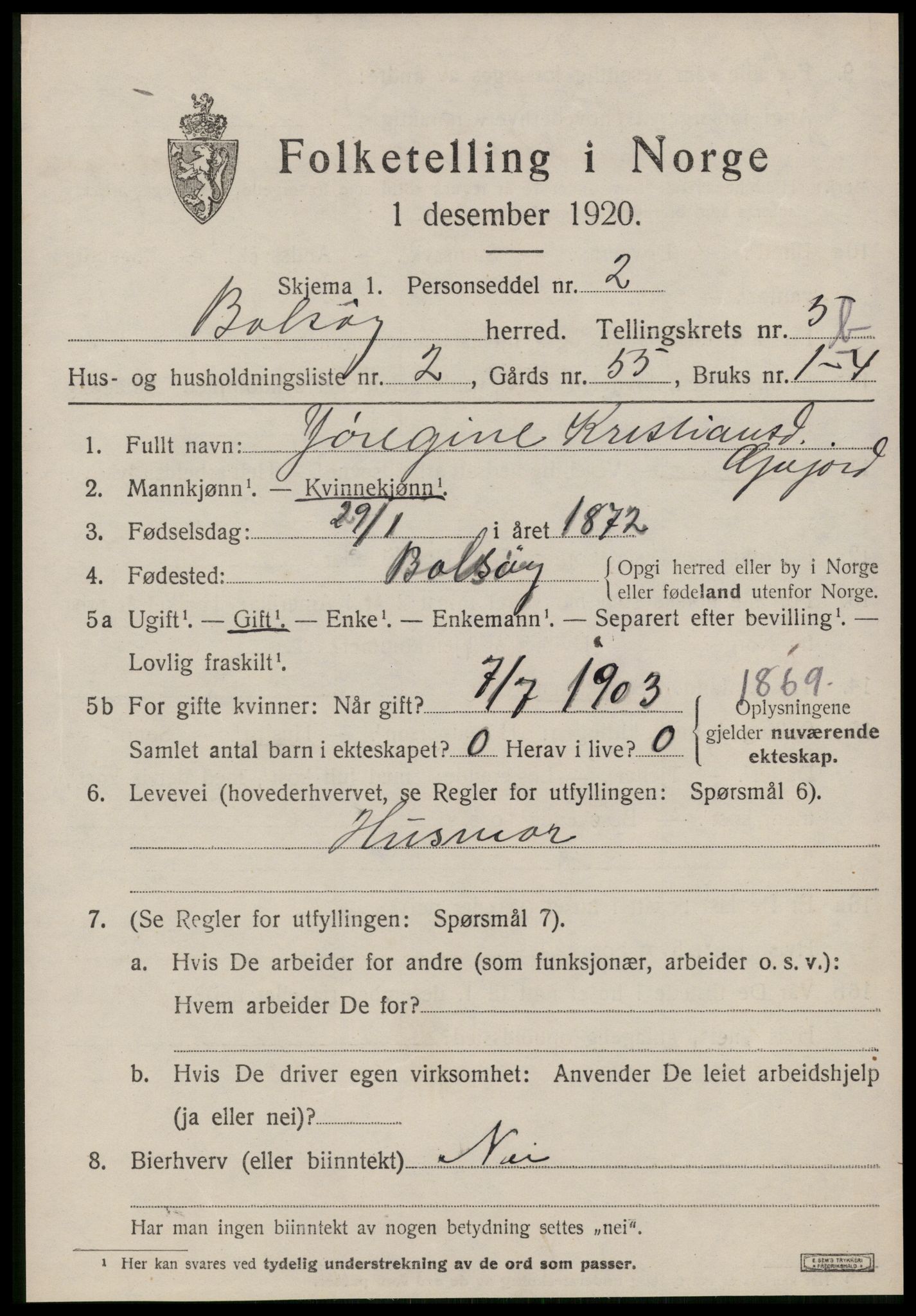 SAT, 1920 census for Bolsøy, 1920, p. 7557