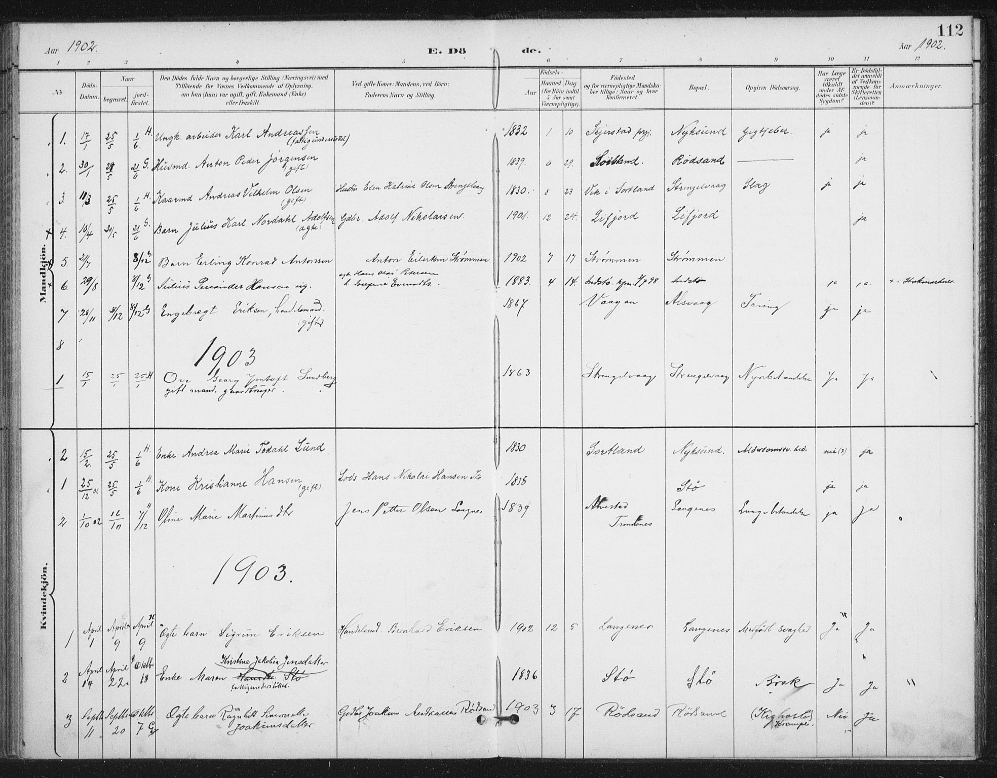 Ministerialprotokoller, klokkerbøker og fødselsregistre - Nordland, AV/SAT-A-1459/894/L1356: Parish register (official) no. 894A02, 1897-1914, p. 112