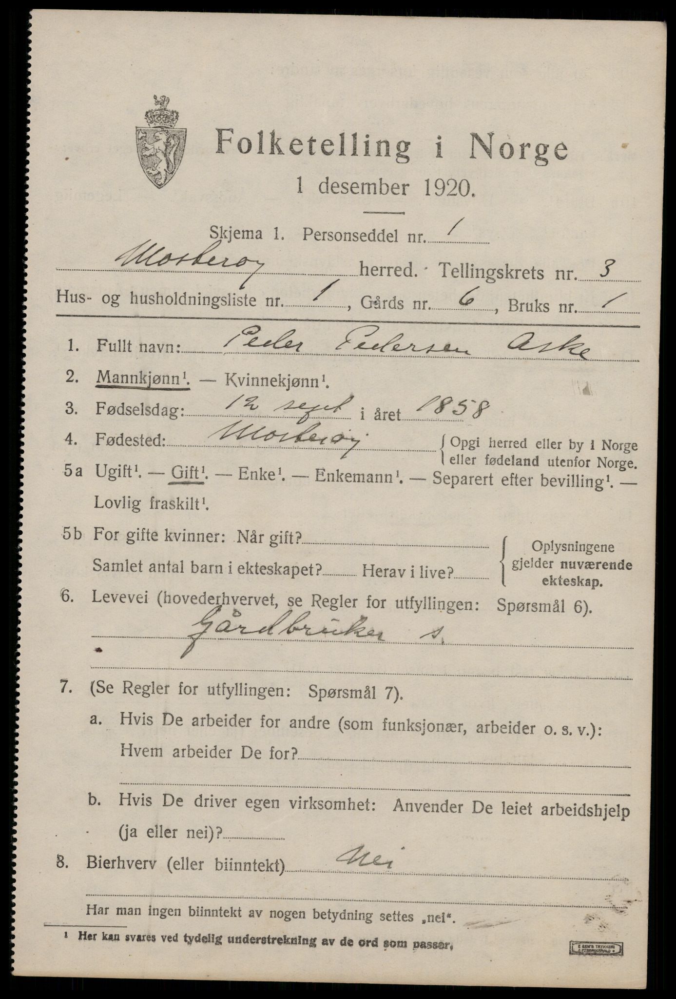 SAST, 1920 census for Mosterøy, 1920, p. 1062