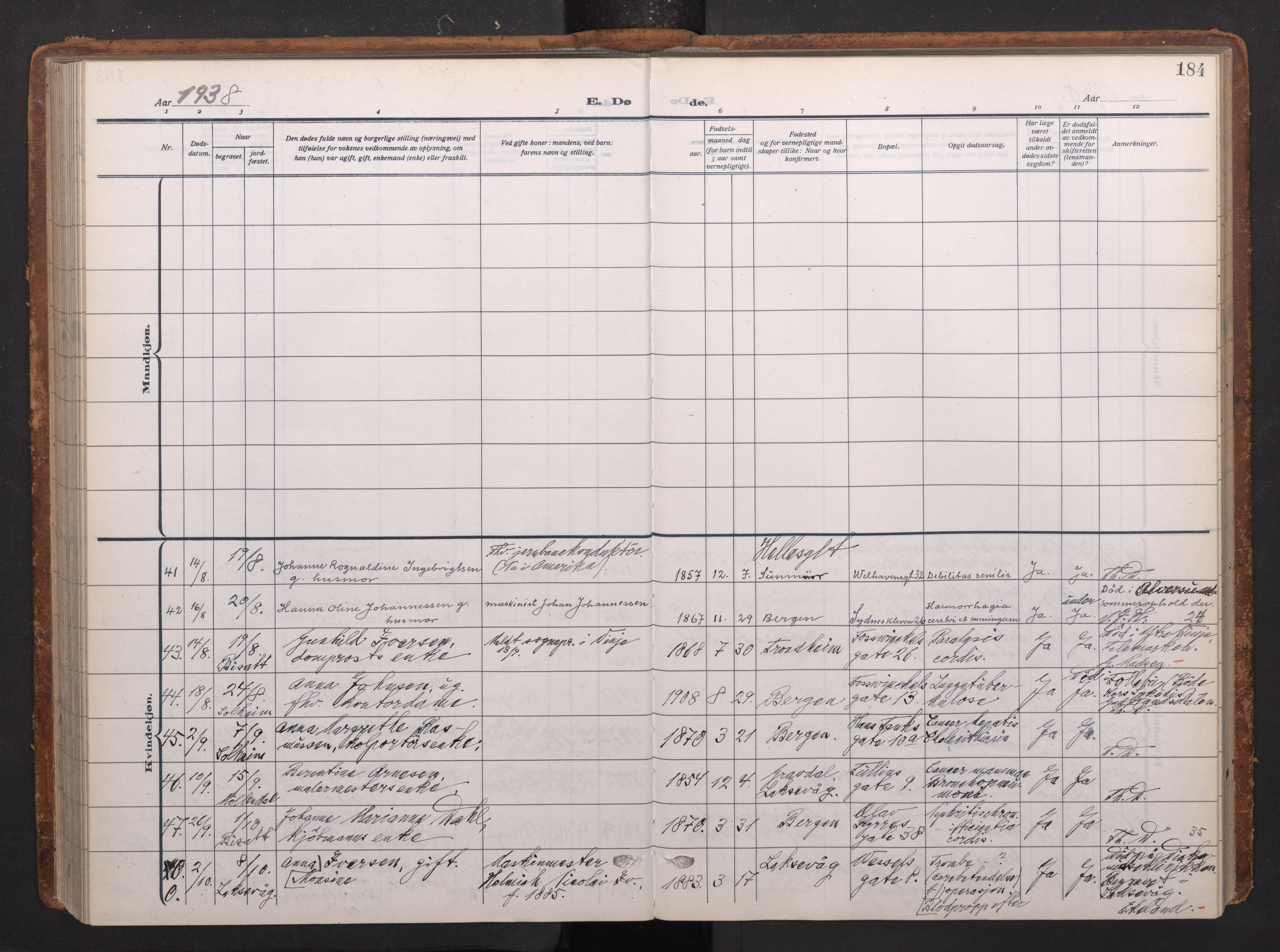 Johanneskirken sokneprestembete, AV/SAB-A-76001/H/Haa/L0020: Parish register (official) no. E 2, 1916-1951, p. 184