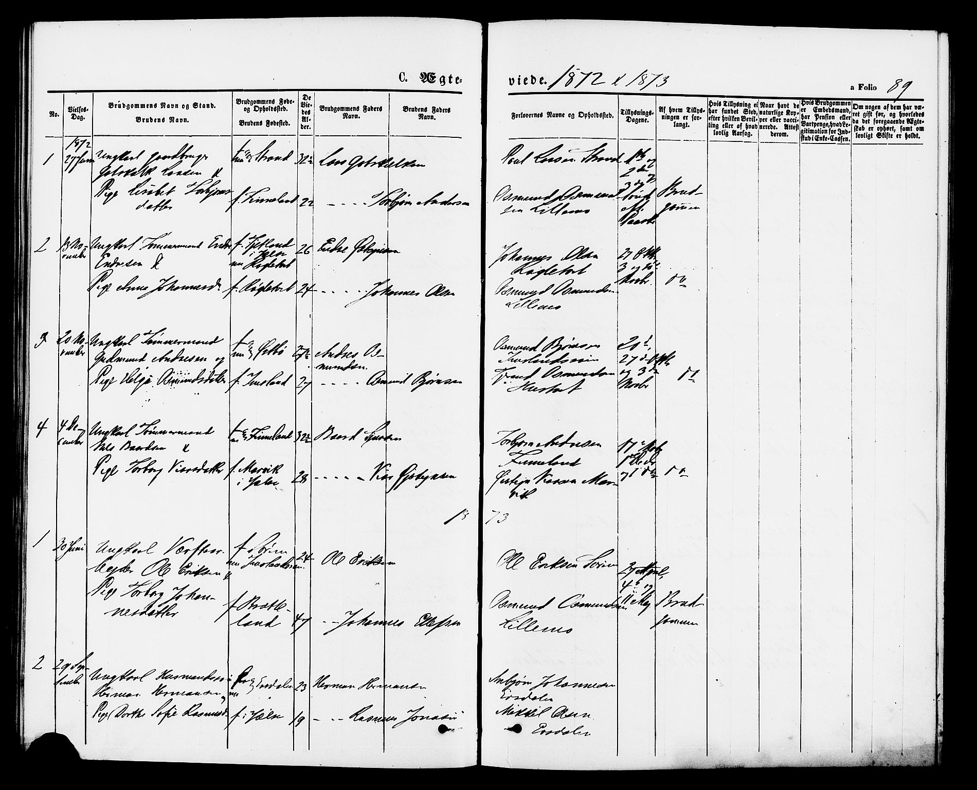 Vikedal sokneprestkontor, AV/SAST-A-101840/01/IV: Parish register (official) no. A 9, 1868-1885, p. 89