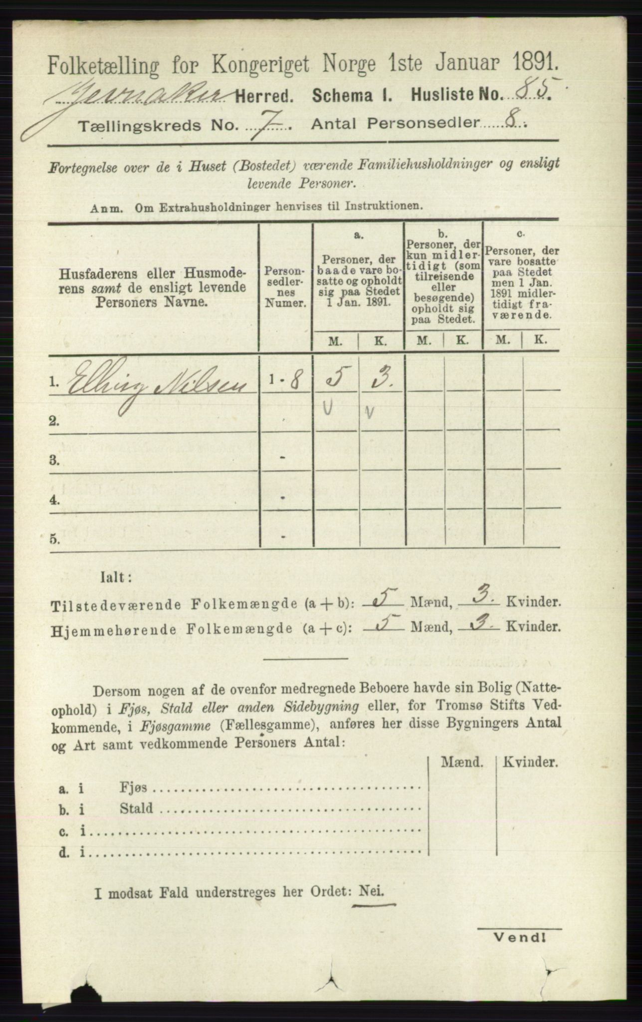 RA, 1891 census for 0532 Jevnaker, 1891, p. 3726