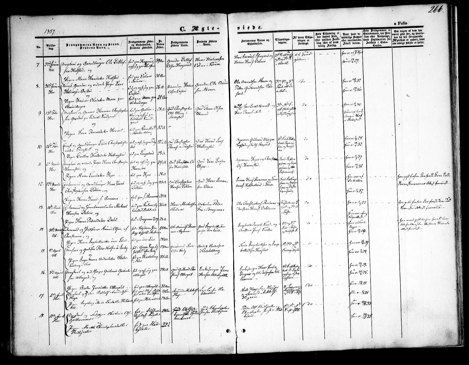 Ullensaker prestekontor Kirkebøker, AV/SAO-A-10236a/F/Fa/L0015.a: Parish register (official) no. I 15A, 1851-1862, p. 266