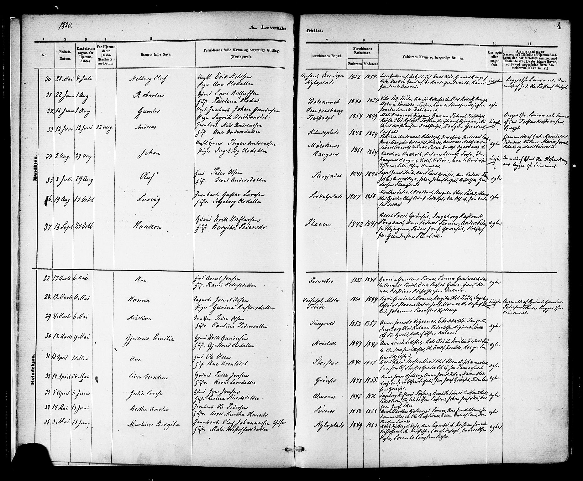 Ministerialprotokoller, klokkerbøker og fødselsregistre - Nord-Trøndelag, AV/SAT-A-1458/703/L0030: Parish register (official) no. 703A03, 1880-1892, p. 4