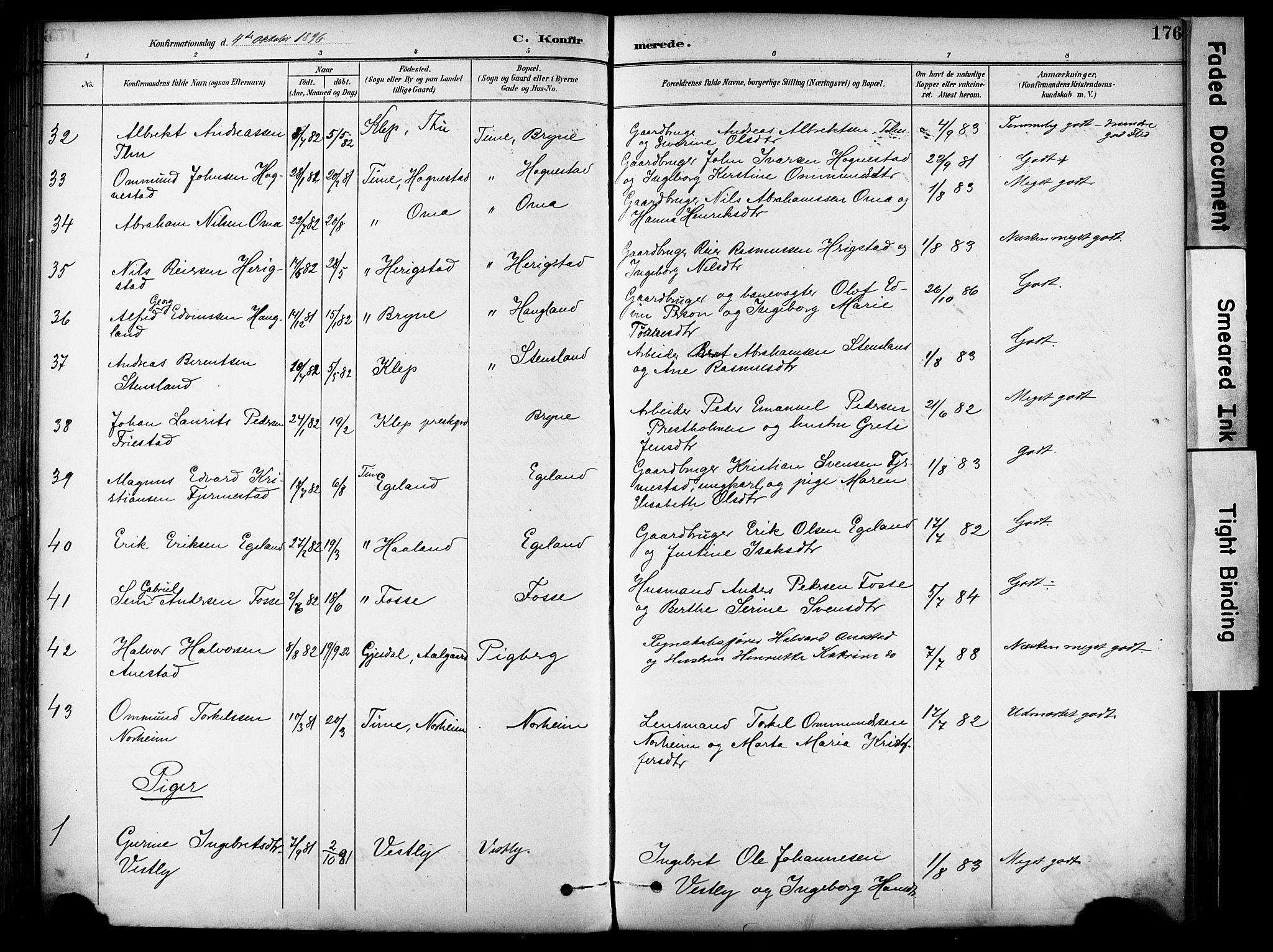 Lye sokneprestkontor, AV/SAST-A-101794/001/30BA/L0011: Parish register (official) no. A 9, 1893-1903, p. 176