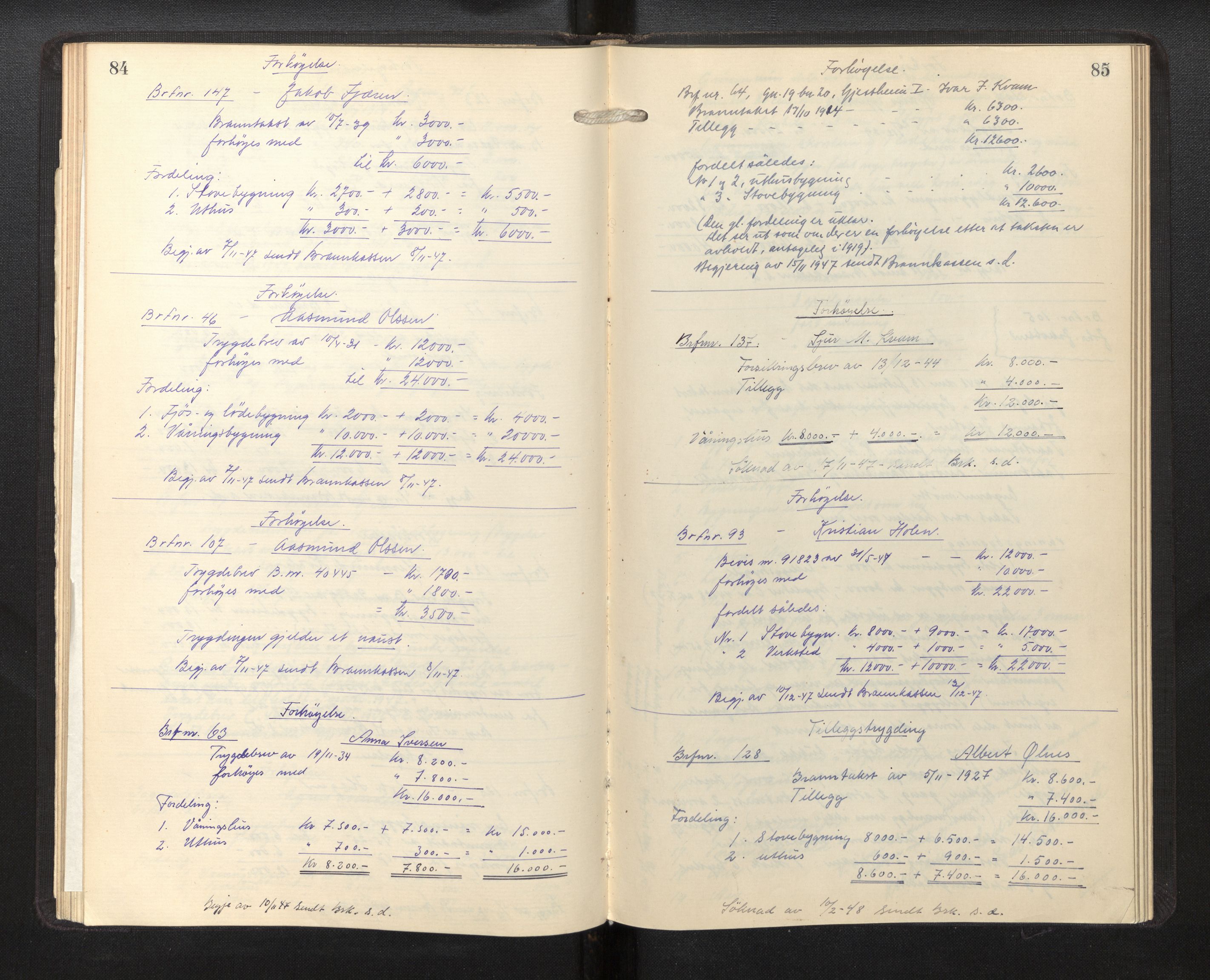 Lensmannen i Sogndal, AV/SAB-A-29901/0012/L0018: Branntakstprotokoll, Sogndalsfjøra, 1935-1955, p. 84-85