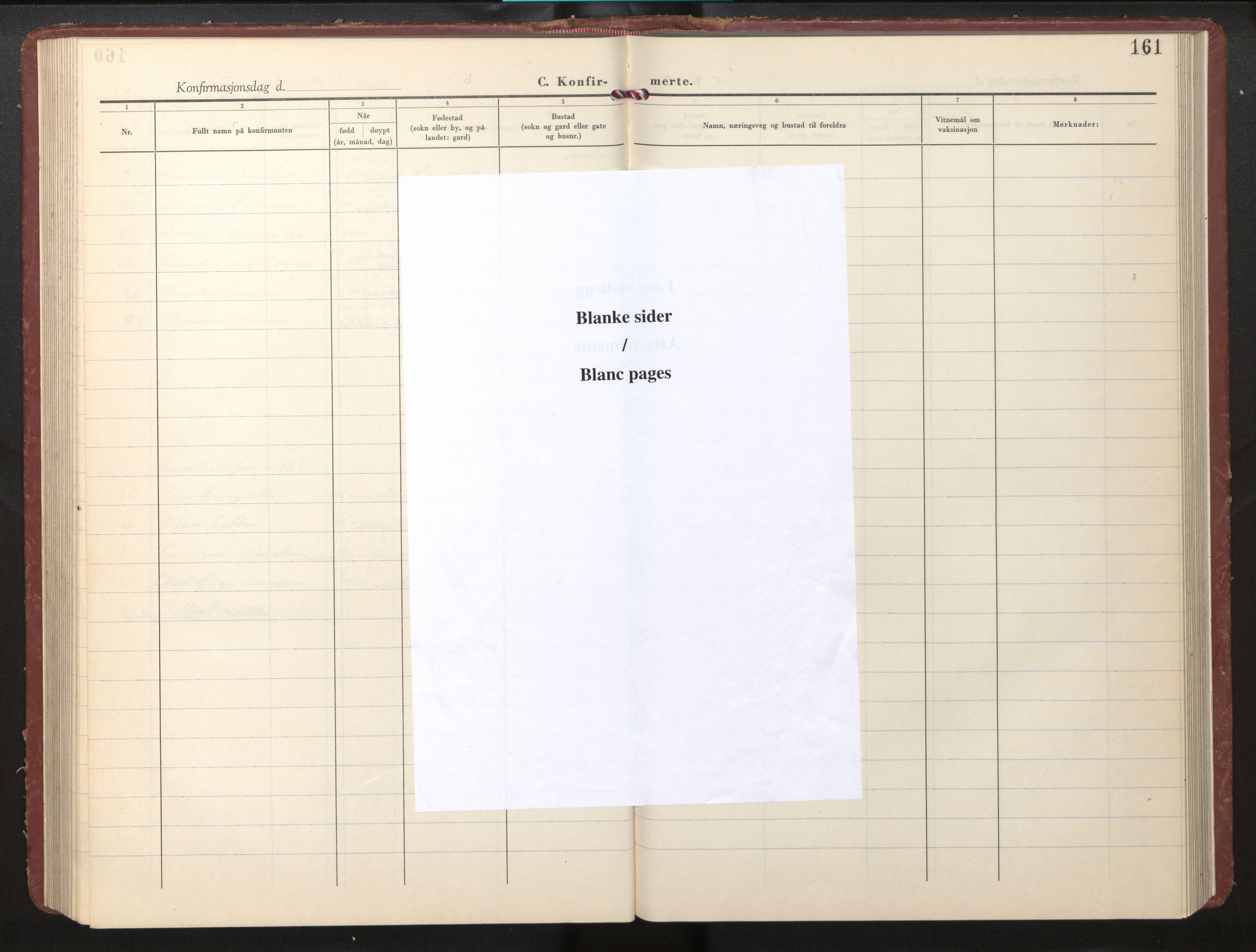 Gloppen sokneprestembete, SAB/A-80101/H/Hab/Habb/L0006: Parish register (copy) no. B 6, 1954-1976, p. 160b-161a