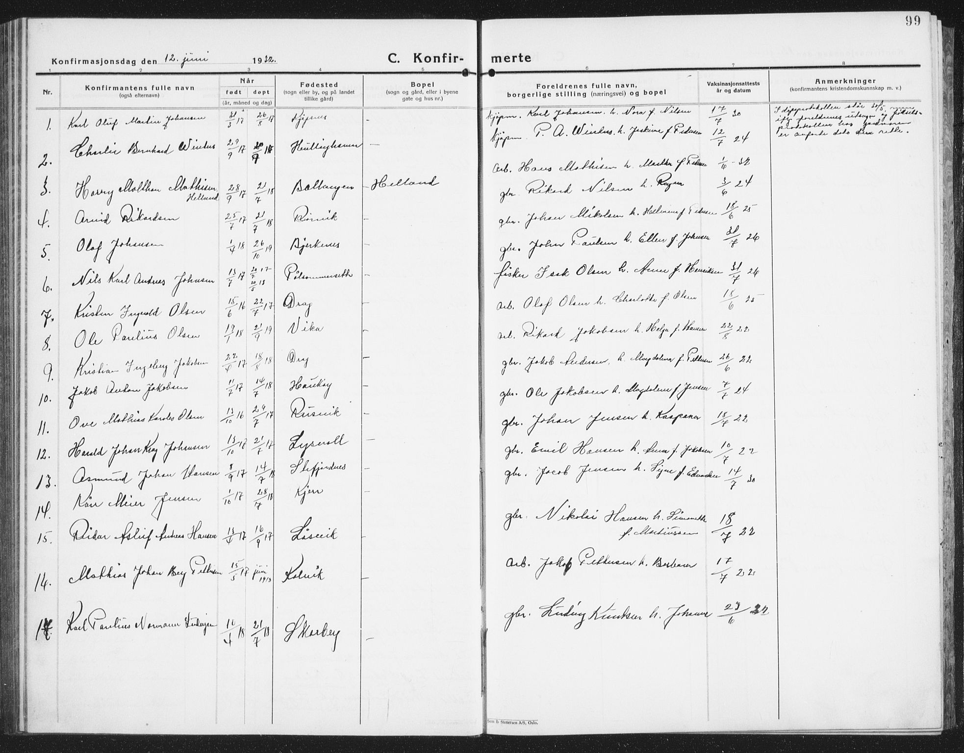 Ministerialprotokoller, klokkerbøker og fødselsregistre - Nordland, SAT/A-1459/861/L0879: Parish register (copy) no. 861C05, 1926-1939, p. 99