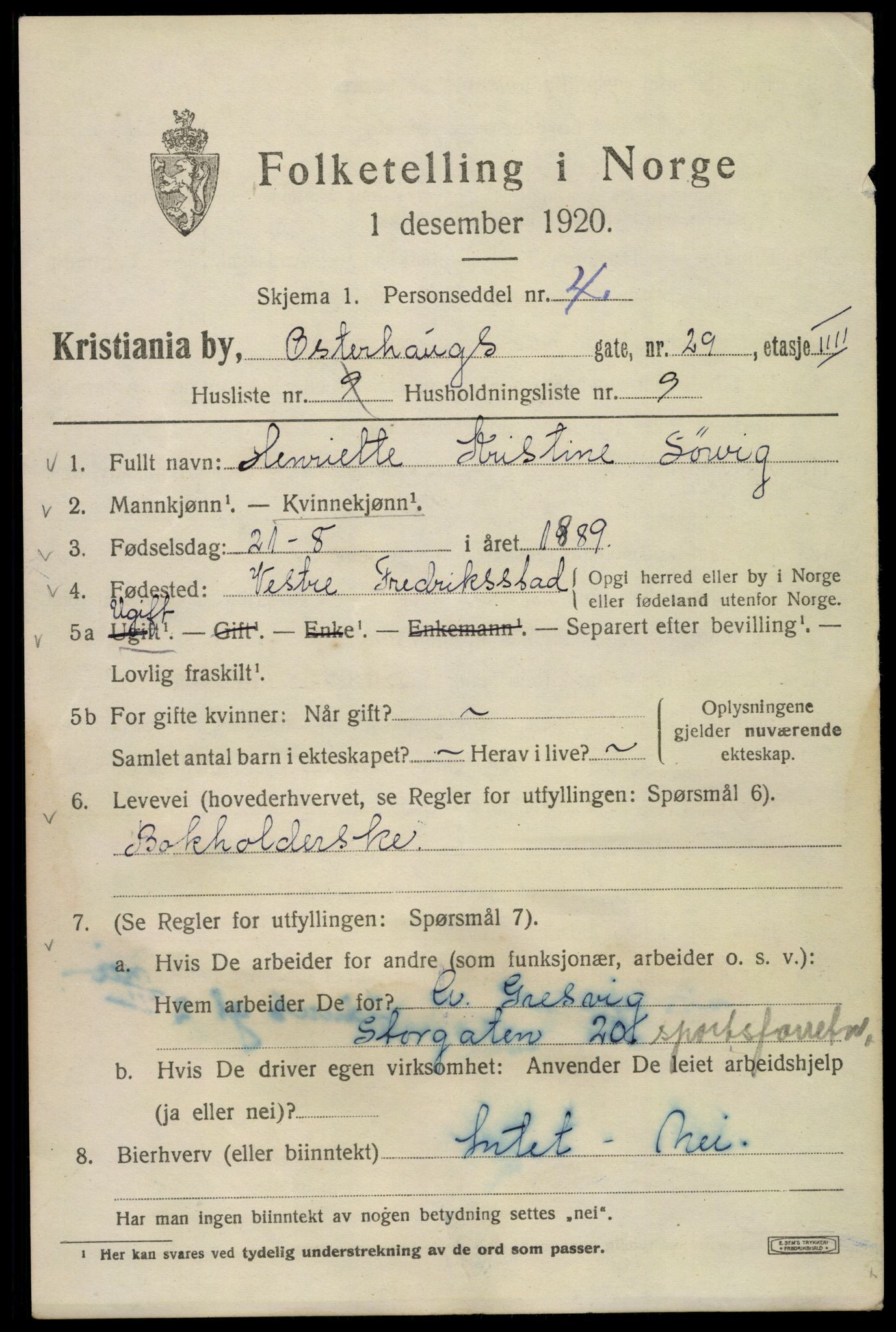 SAO, 1920 census for Kristiania, 1920, p. 442595